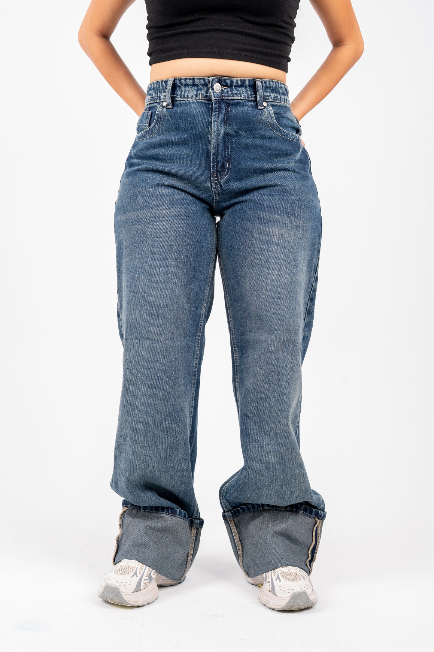 Cuffed wide leg jeans  dark blue