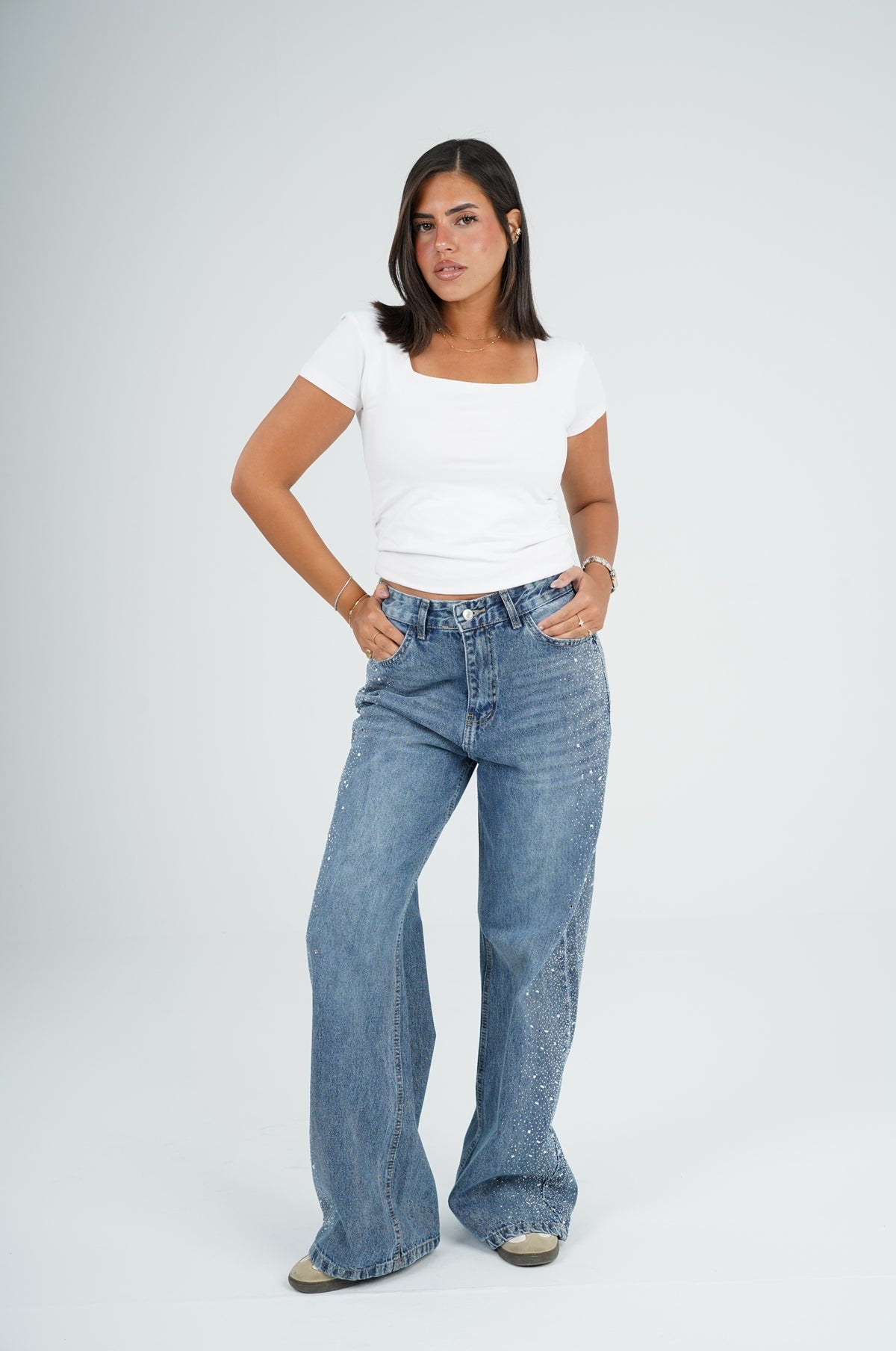 Side Strass dark blue jeans