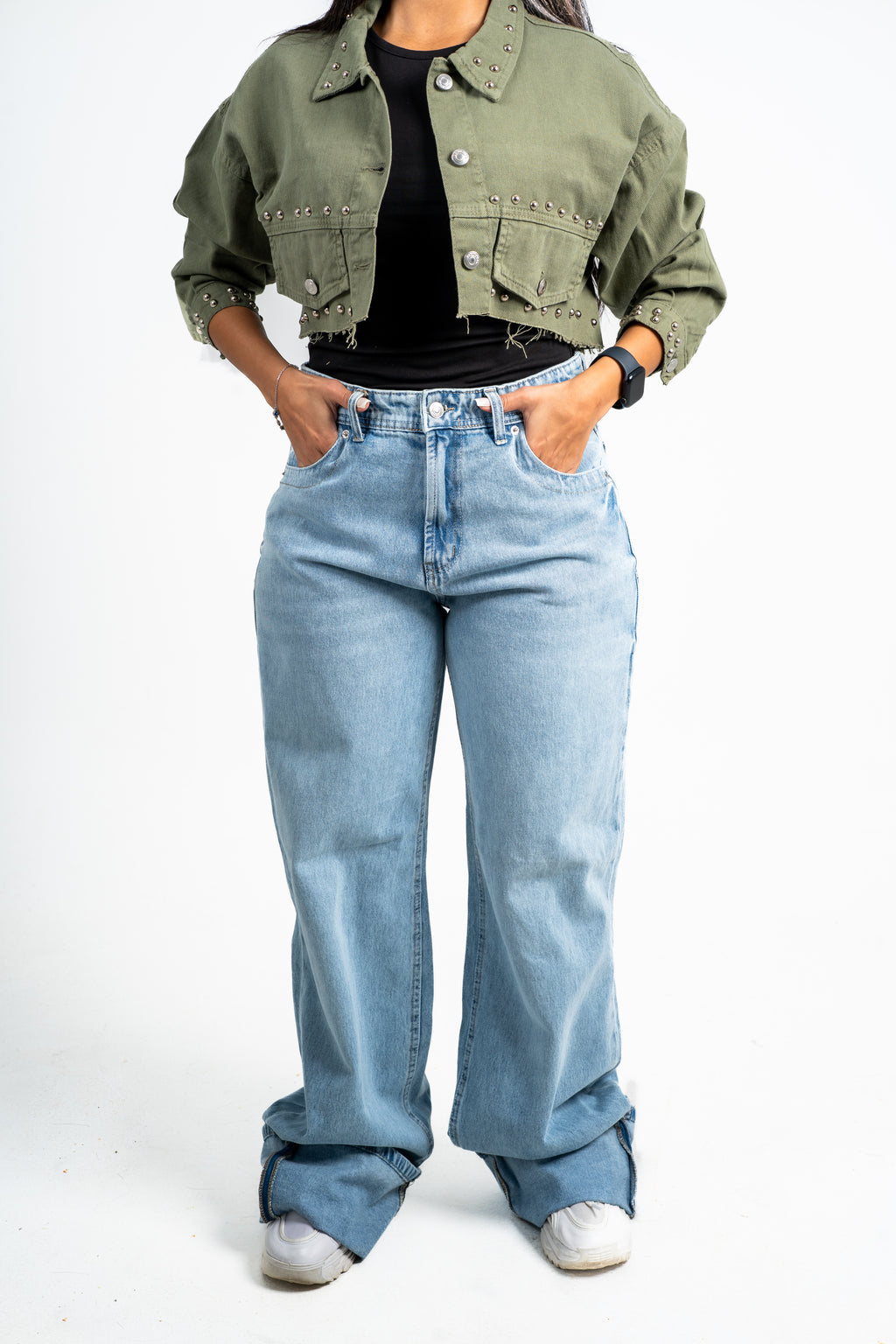 Cuffed wide leg jeans light blue
