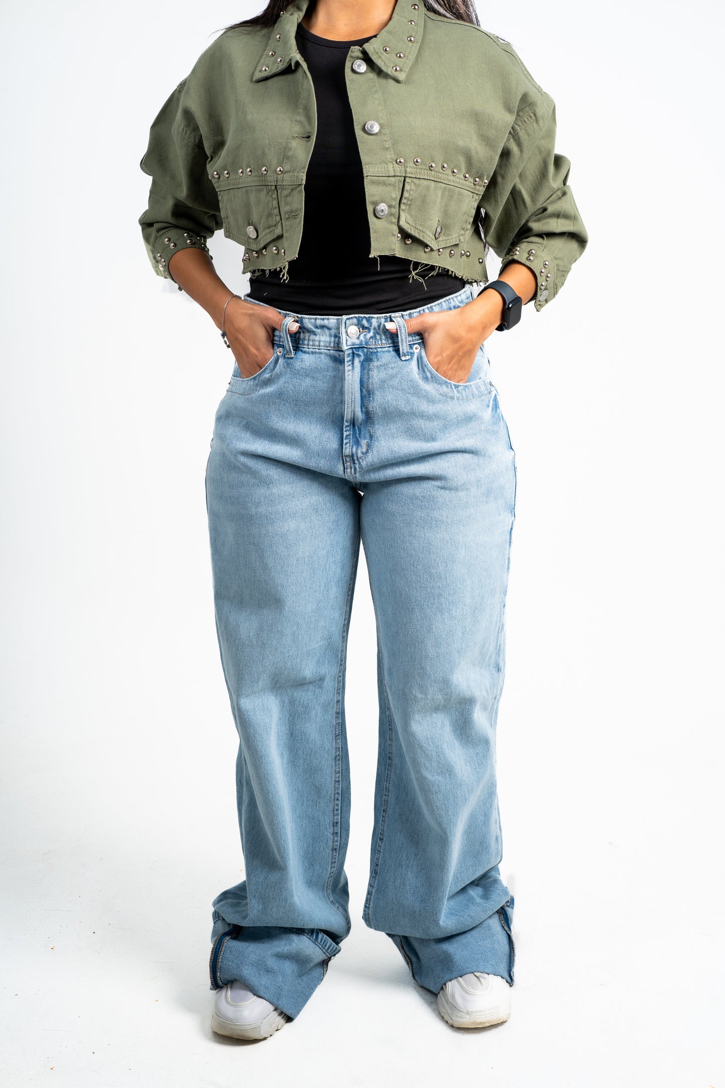 Cuffed wide leg jeans light blue