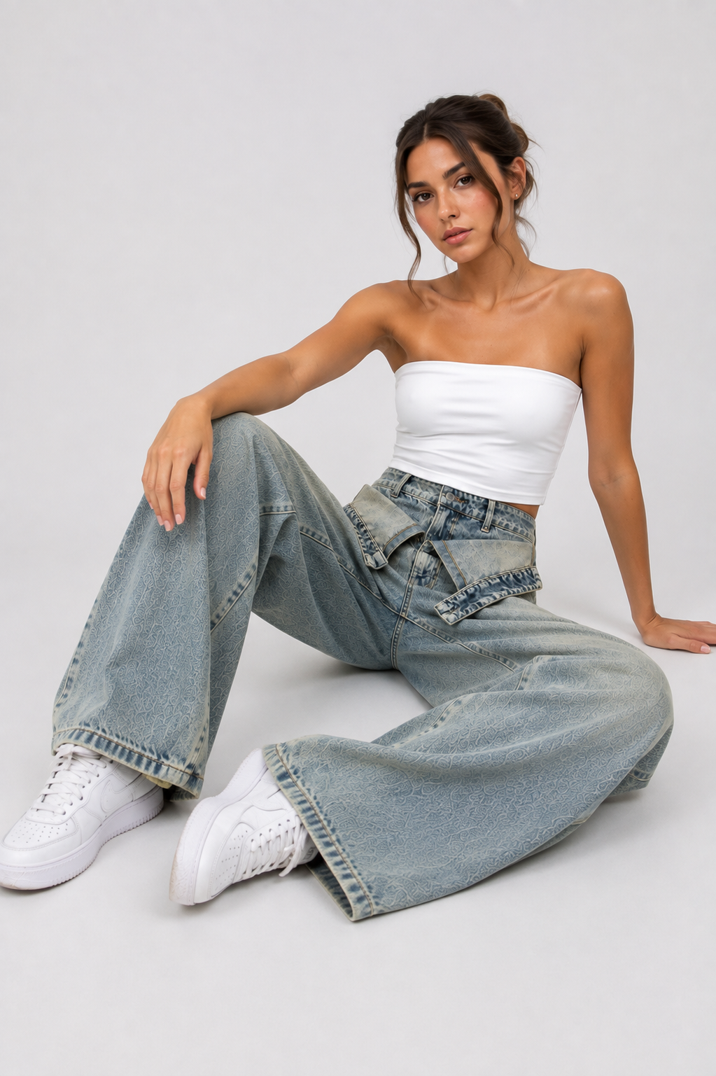 Foldover waist dirty blue