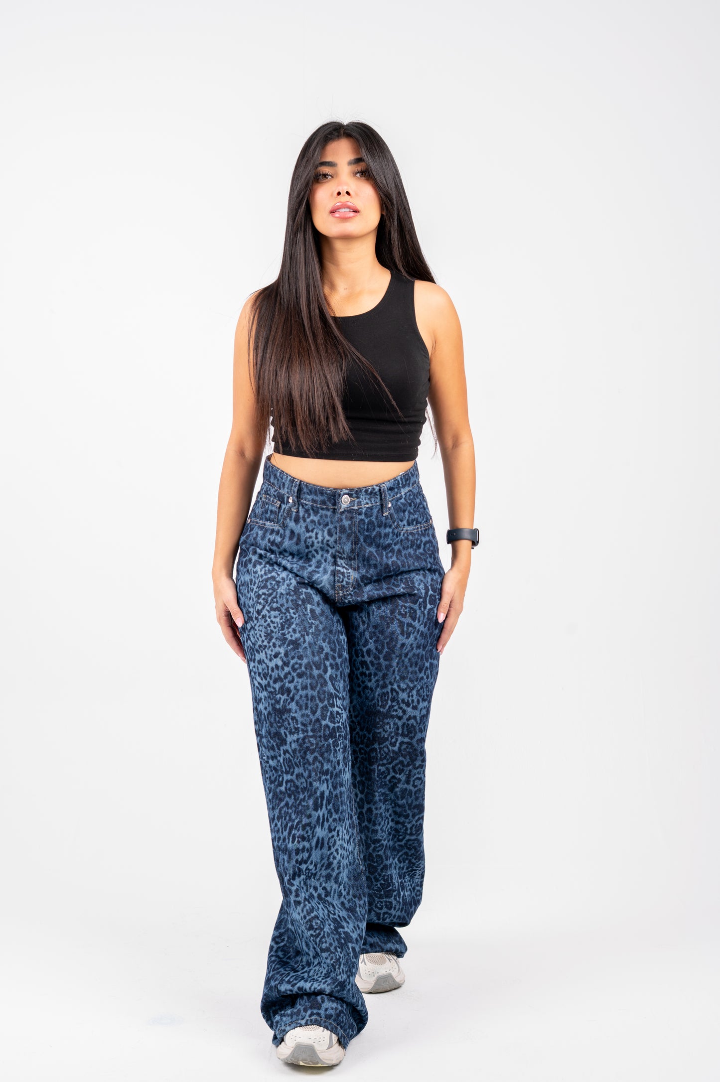 Wide leg blue tiger denim