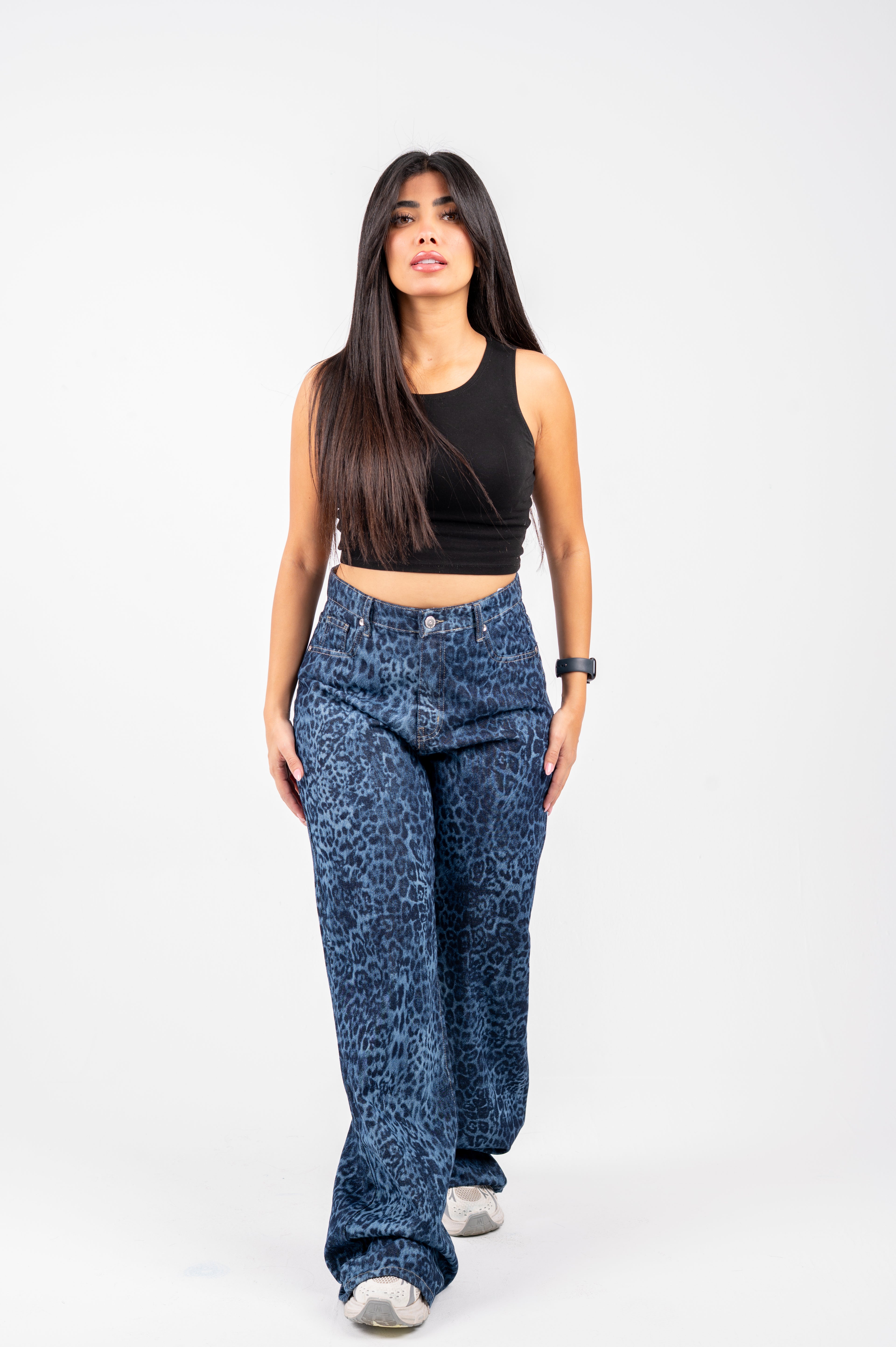 Wide leg blue tiger denim