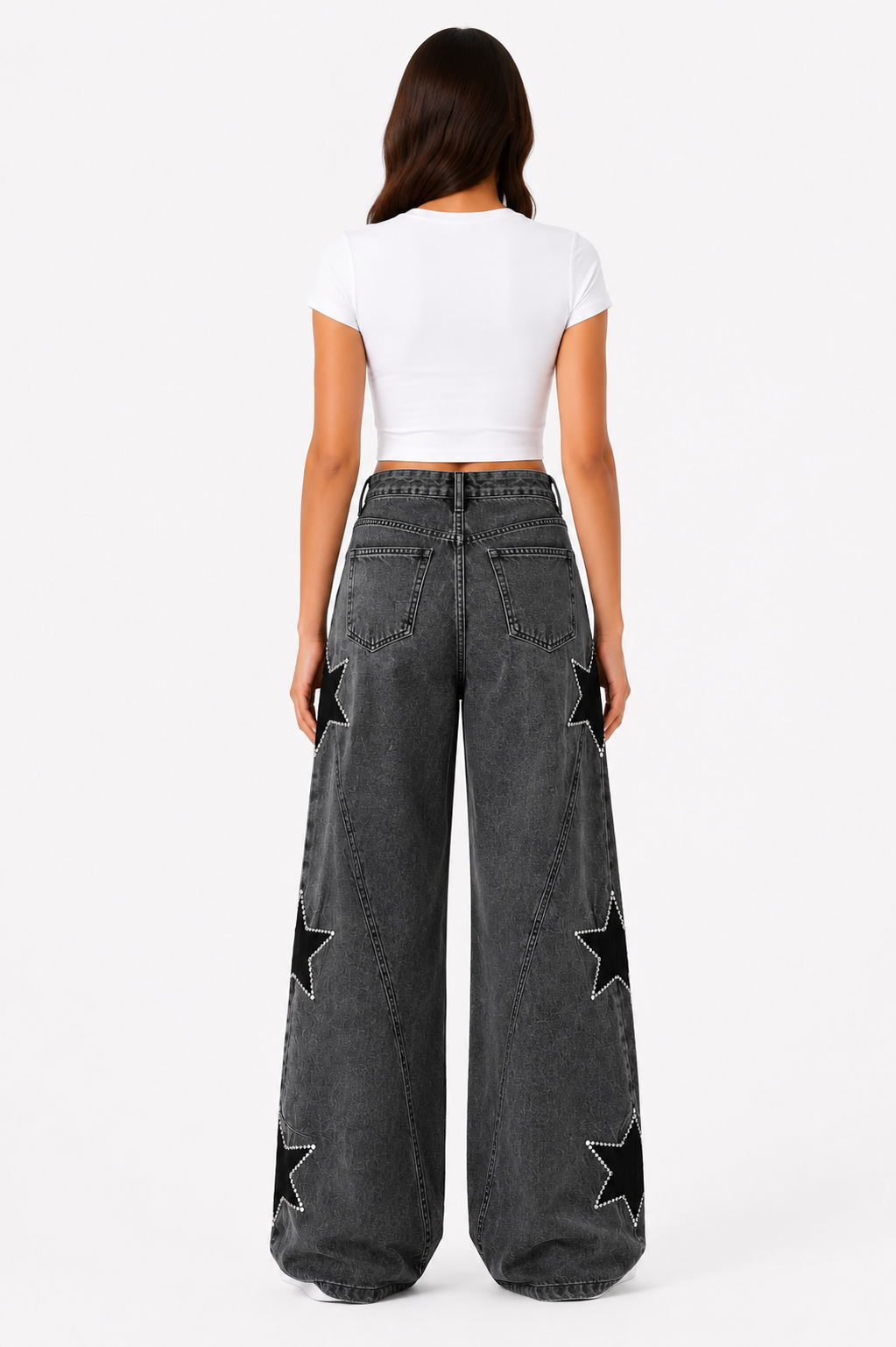 Side stars embroidery Jeans dark Gray