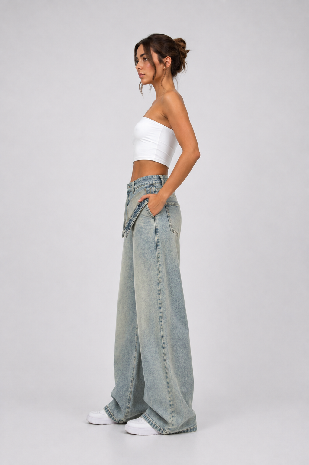Foldover waist dirty blue
