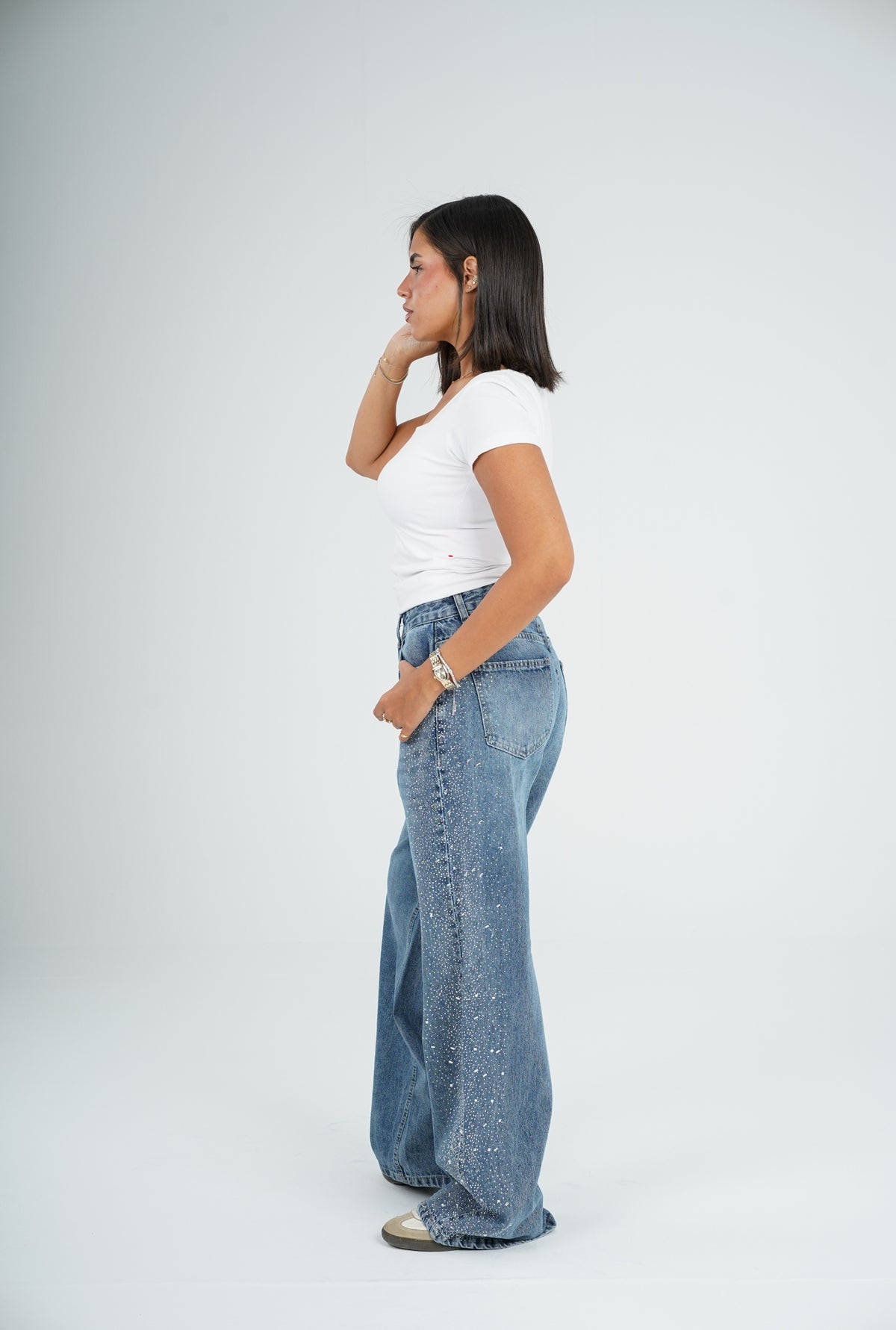Side Strass dark blue jeans
