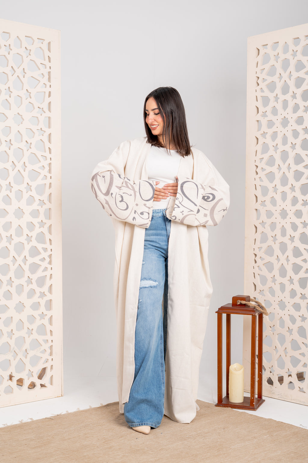 Pure Linen Cardigan with Arabic Back Detail ✨