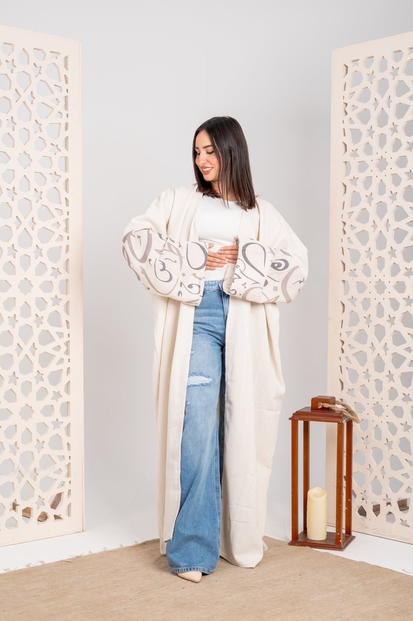 Pure Linen Cardigan with Arabic Back Detail ✨