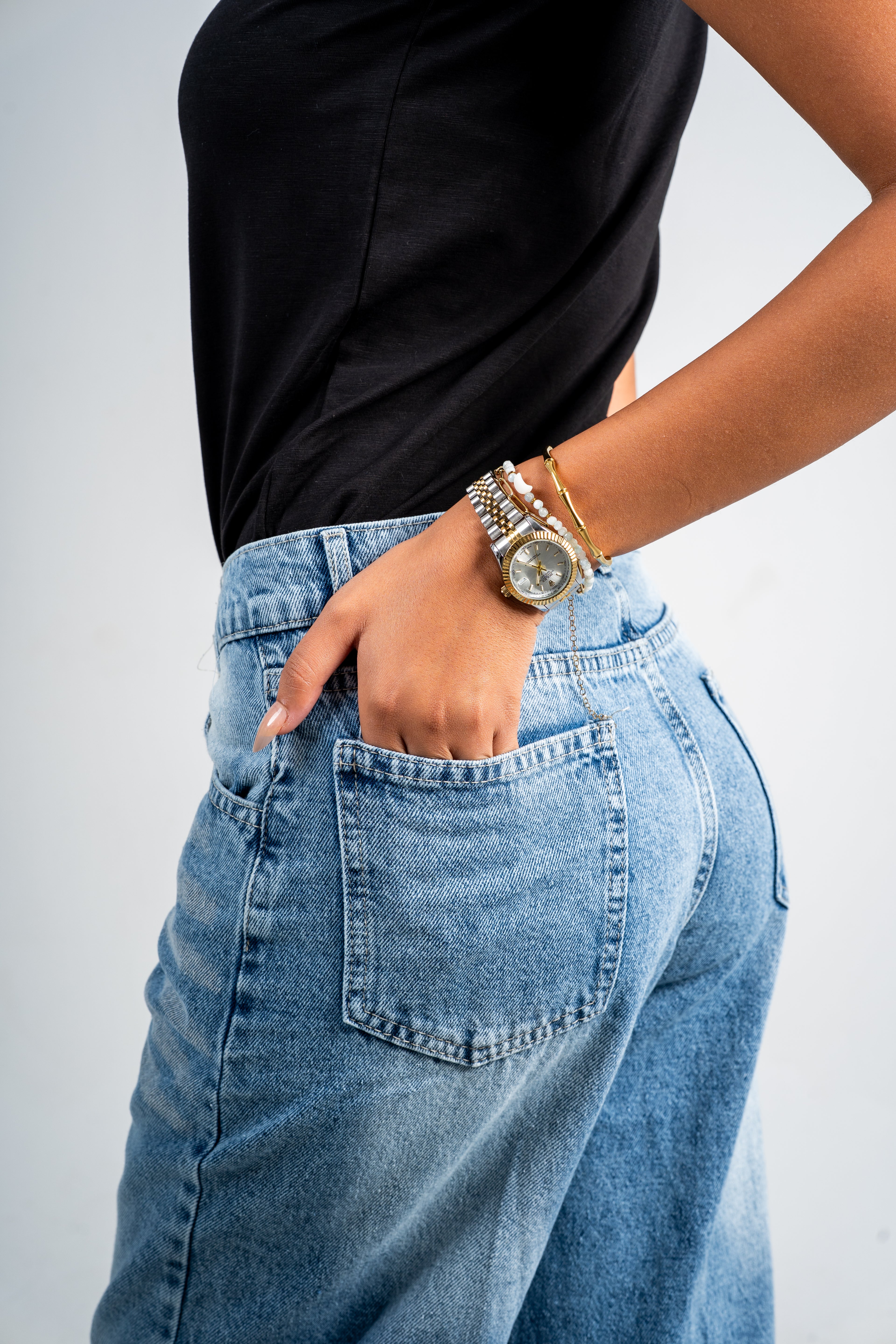 Wide leg mid blue washed