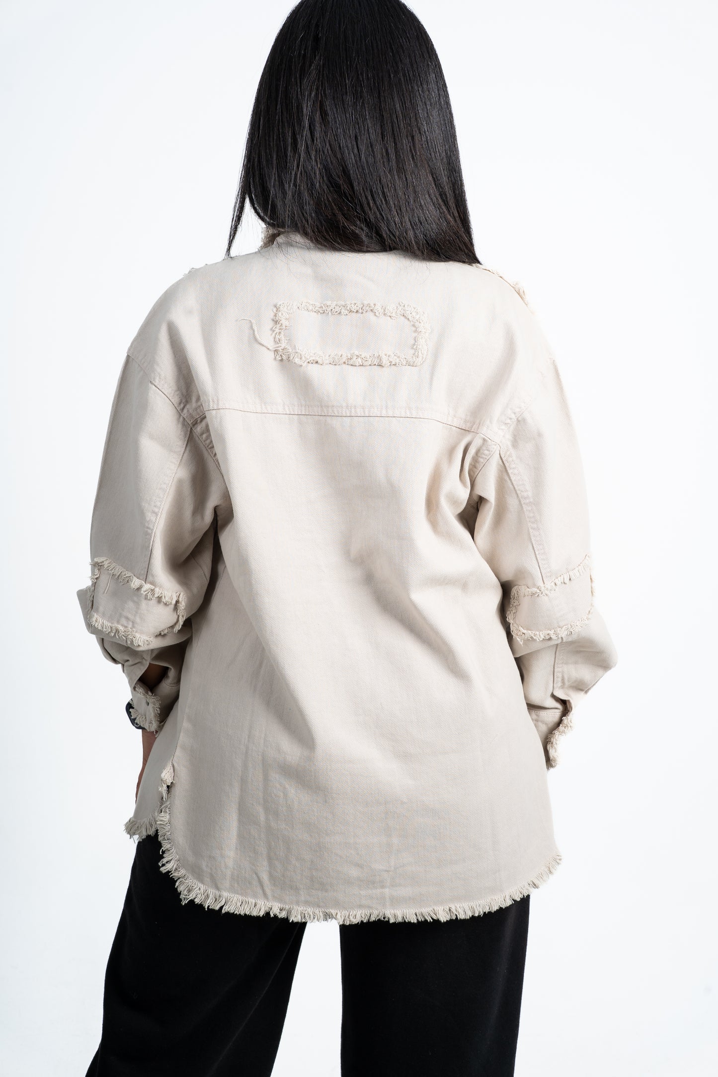 Jacket denim edge cut beige