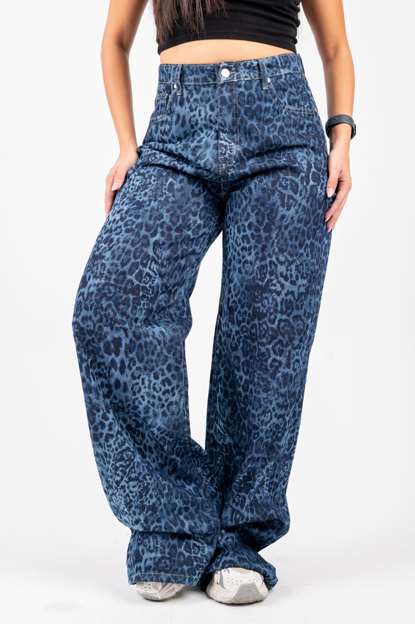 Wide leg blue tiger denim