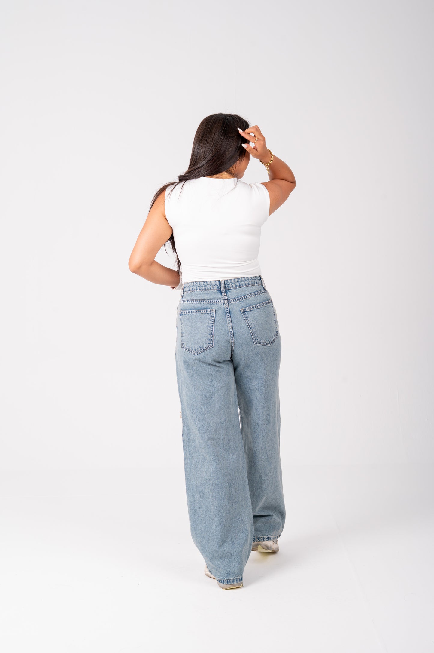 Wide leg jeans triangle cut dirty blue