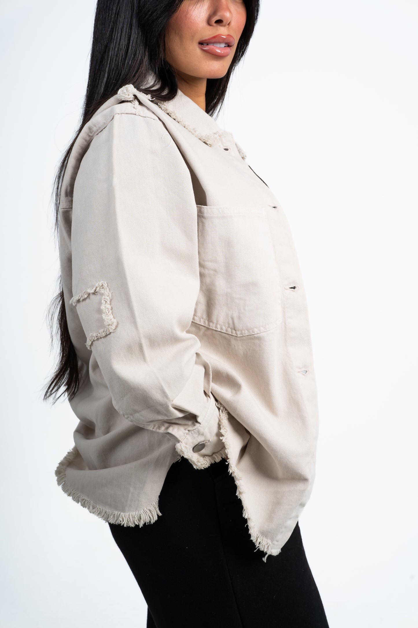 Jacket denim edge cut beige