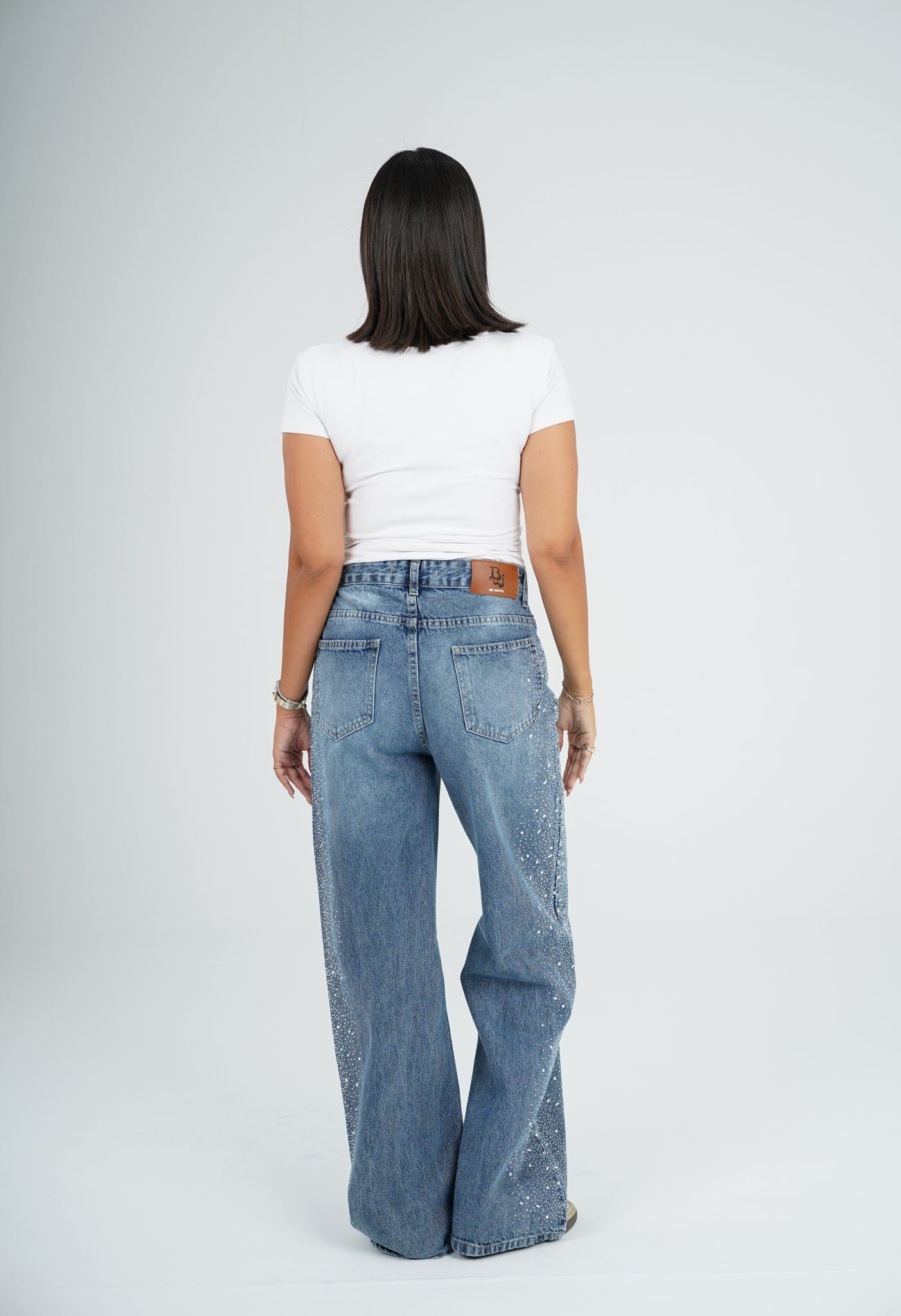 Side Strass dark blue jeans
