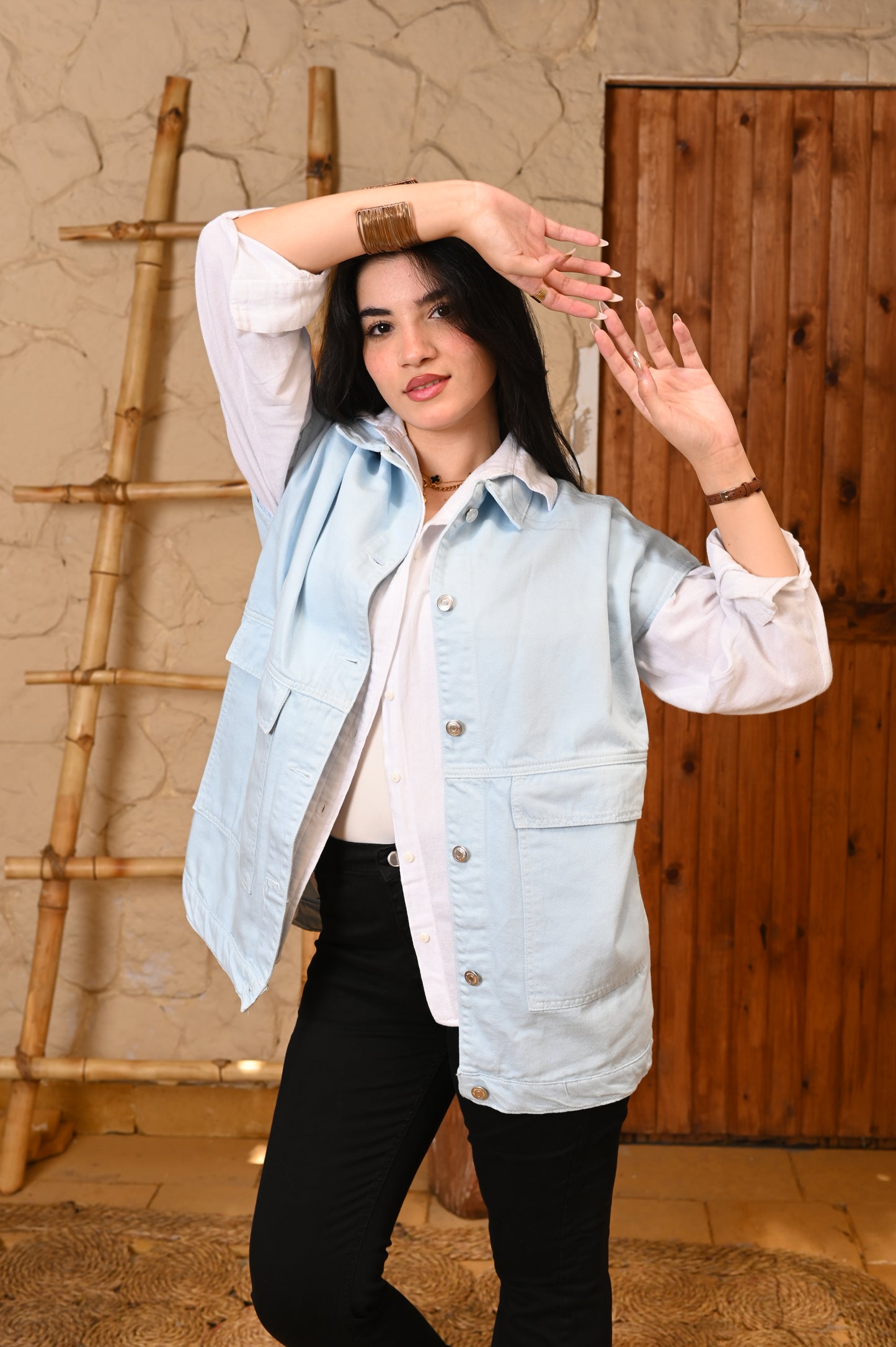 Oversized long vest Denim blue