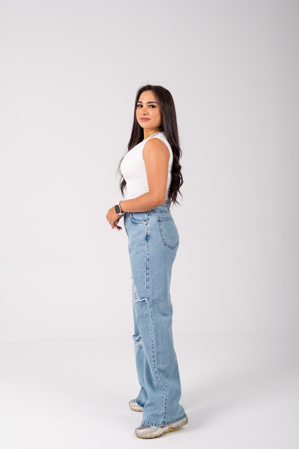 Wide leg jeans triangle cut light blue