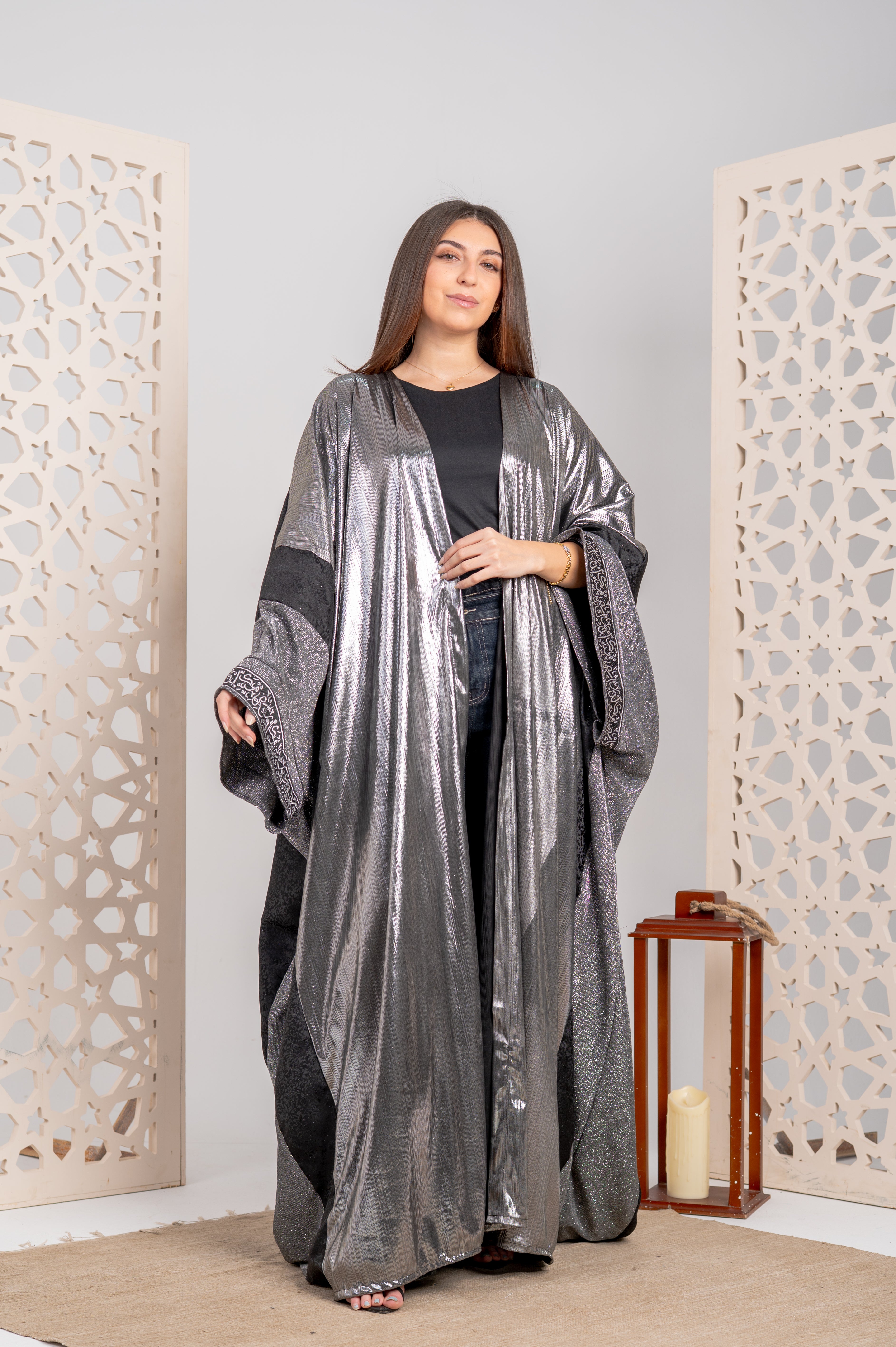 Metallic Contrast Open Cardigan