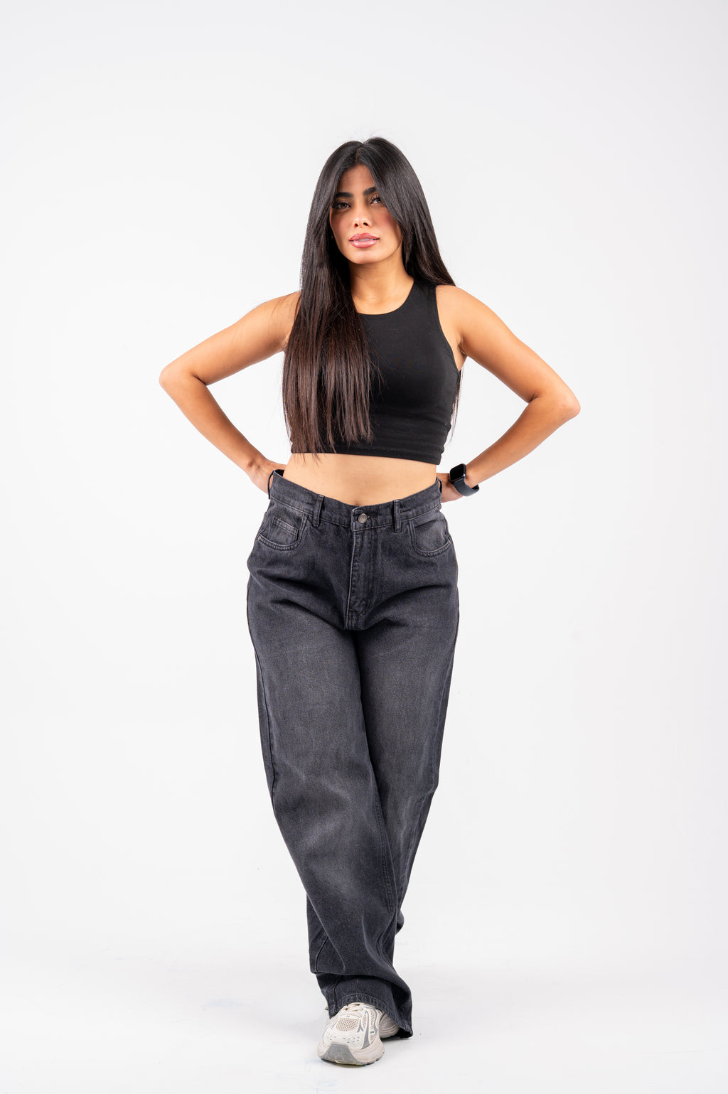 Wide leg jeans black washed