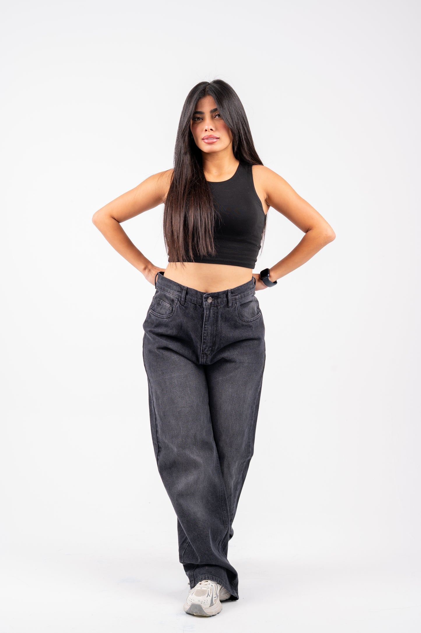 Wide leg jeans black washed