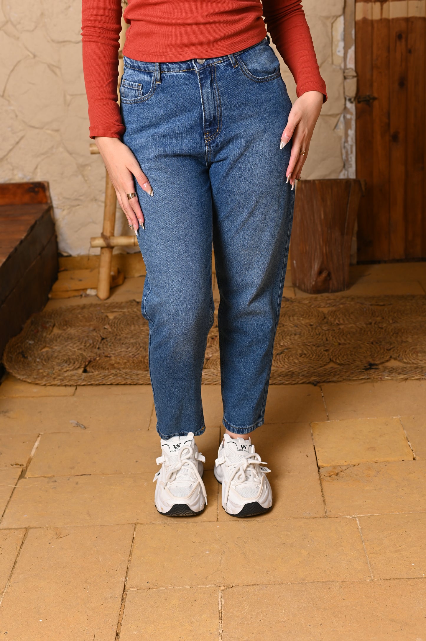 Mom fit jeans denim blue.