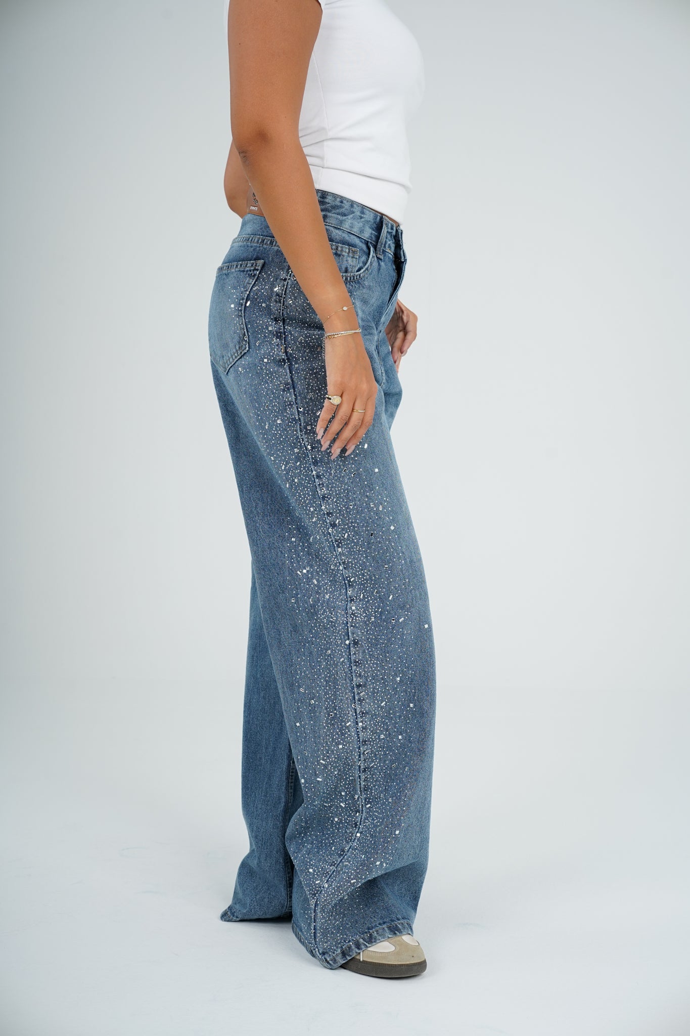 Side Strass dark blue jeans