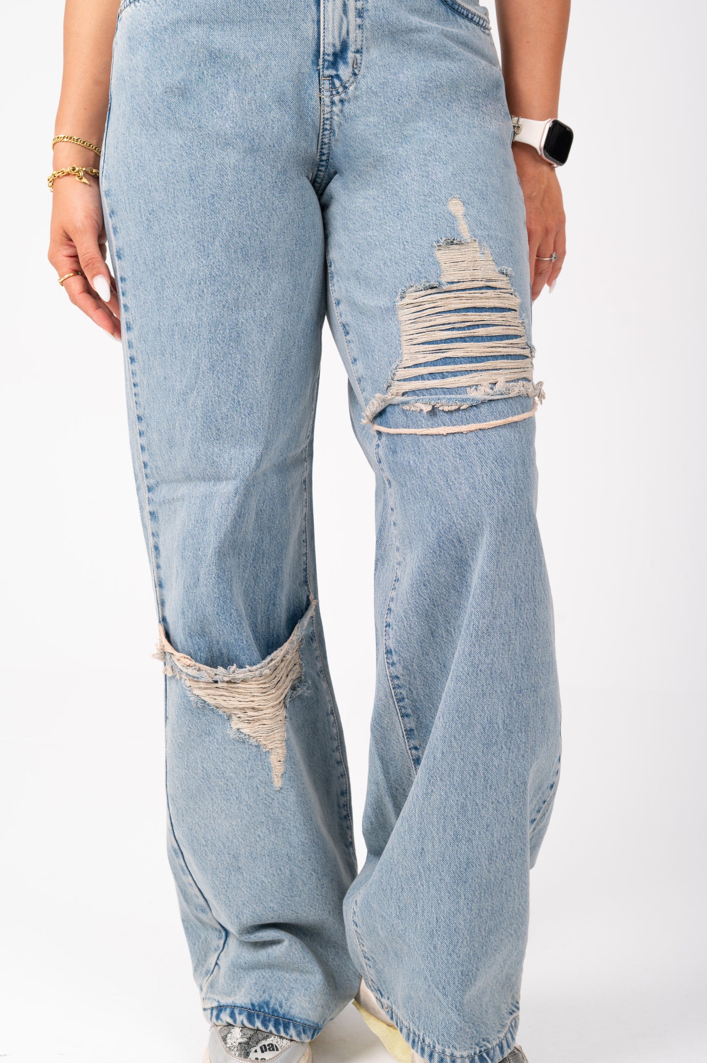 Wide leg jeans triangle cut dirty blue