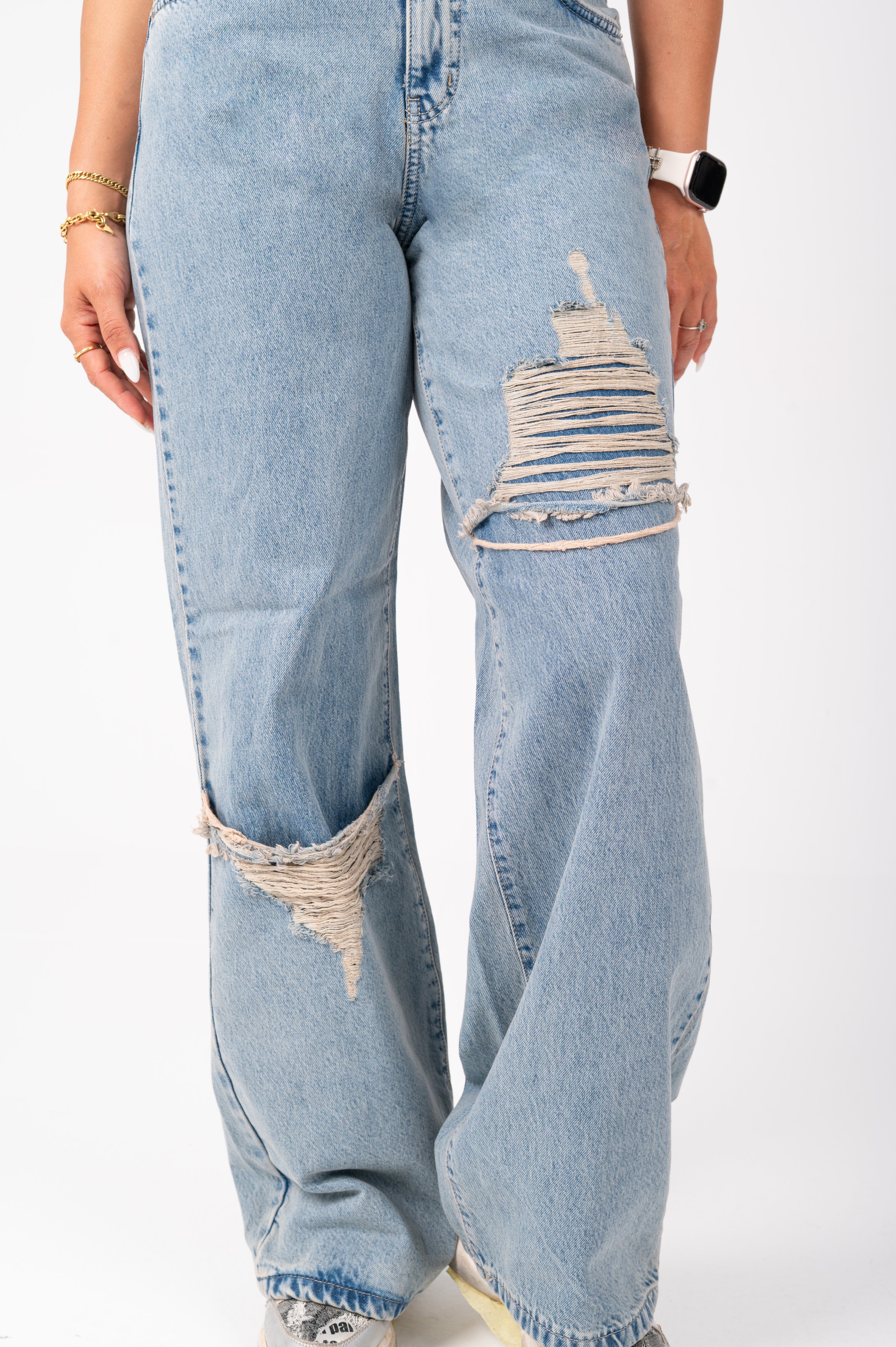 Wide leg jeans triangle cut dirty blue