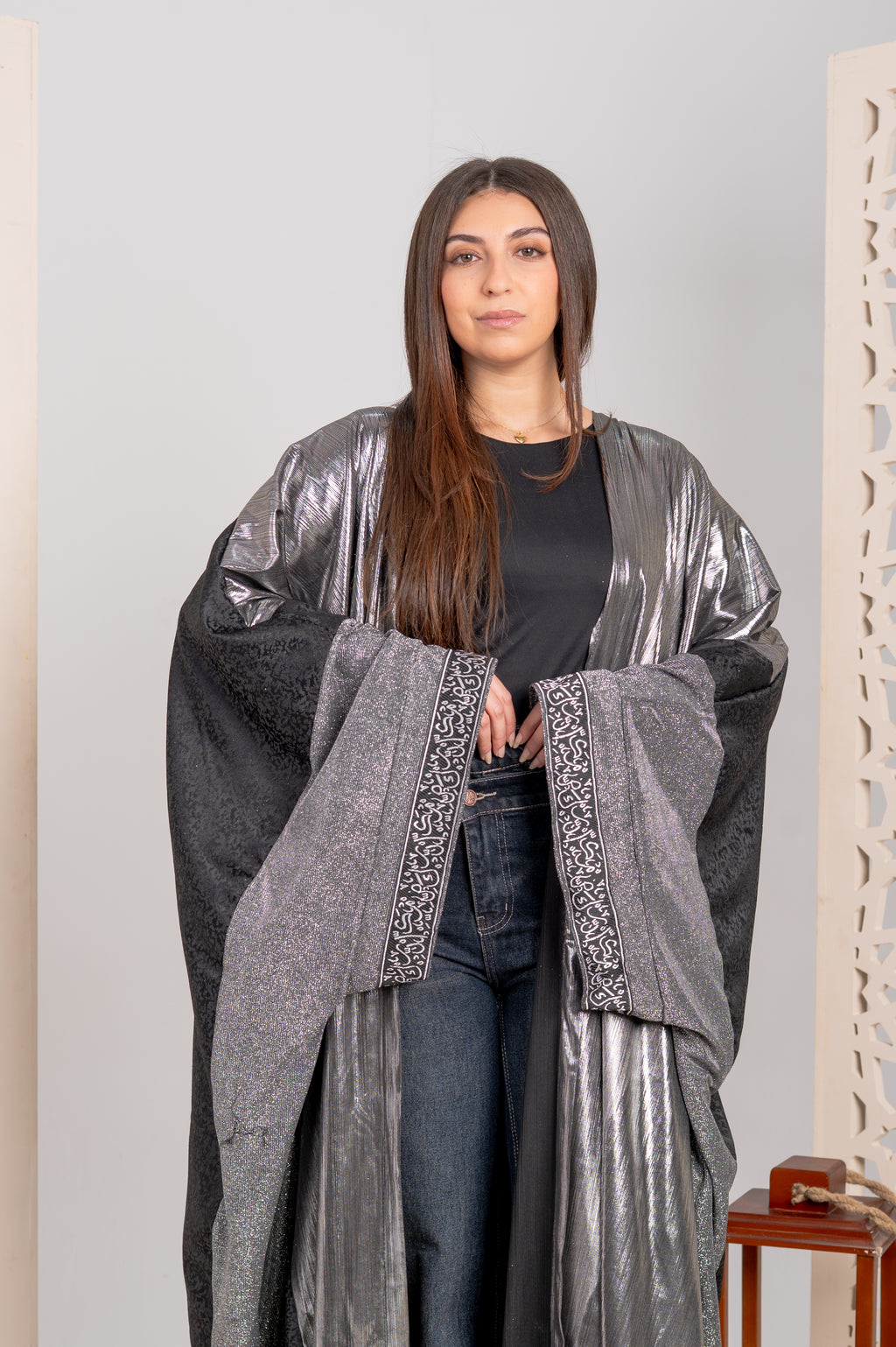 Metallic Contrast Open Cardigan