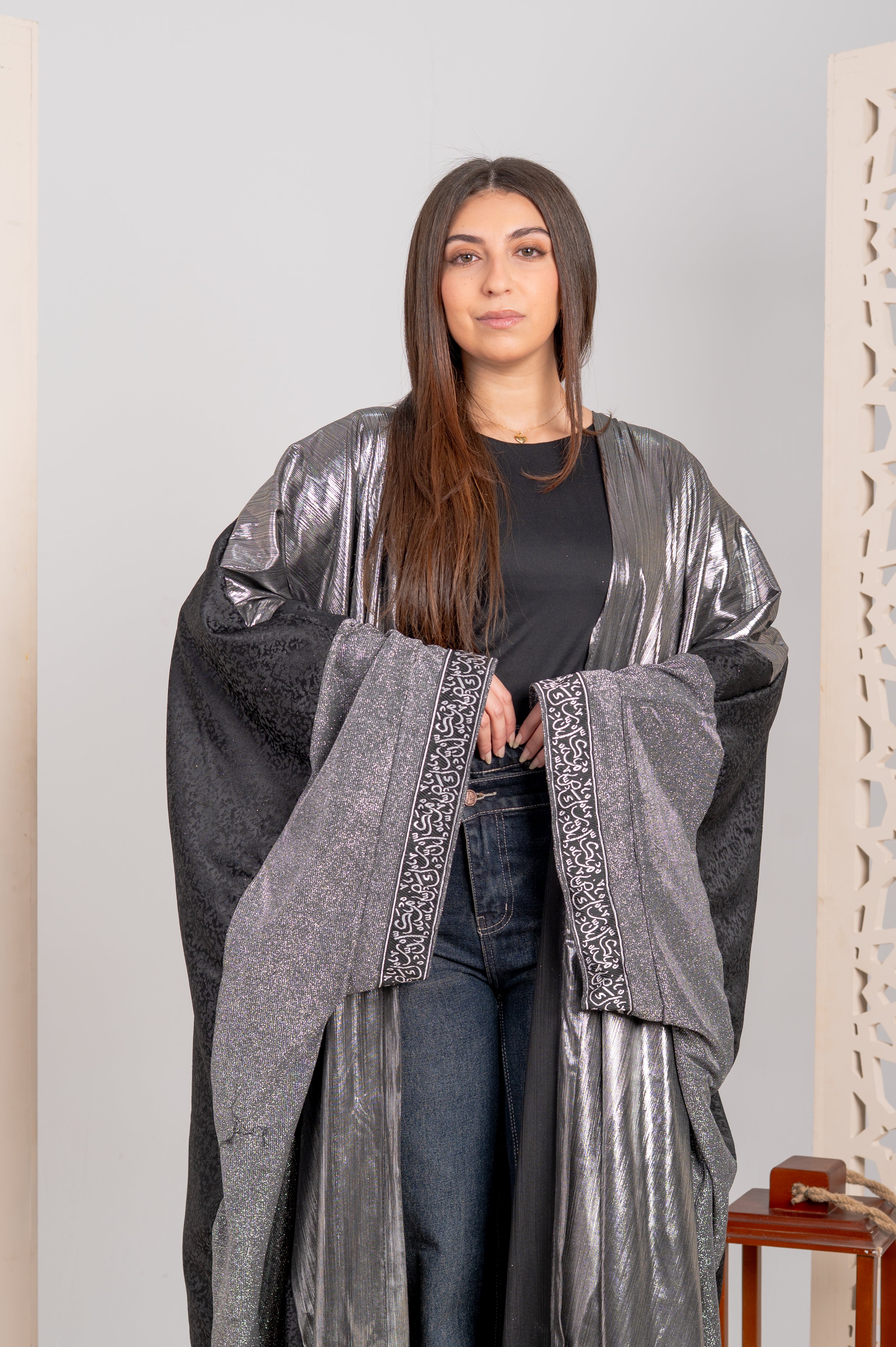 Metallic Contrast Open Cardigan