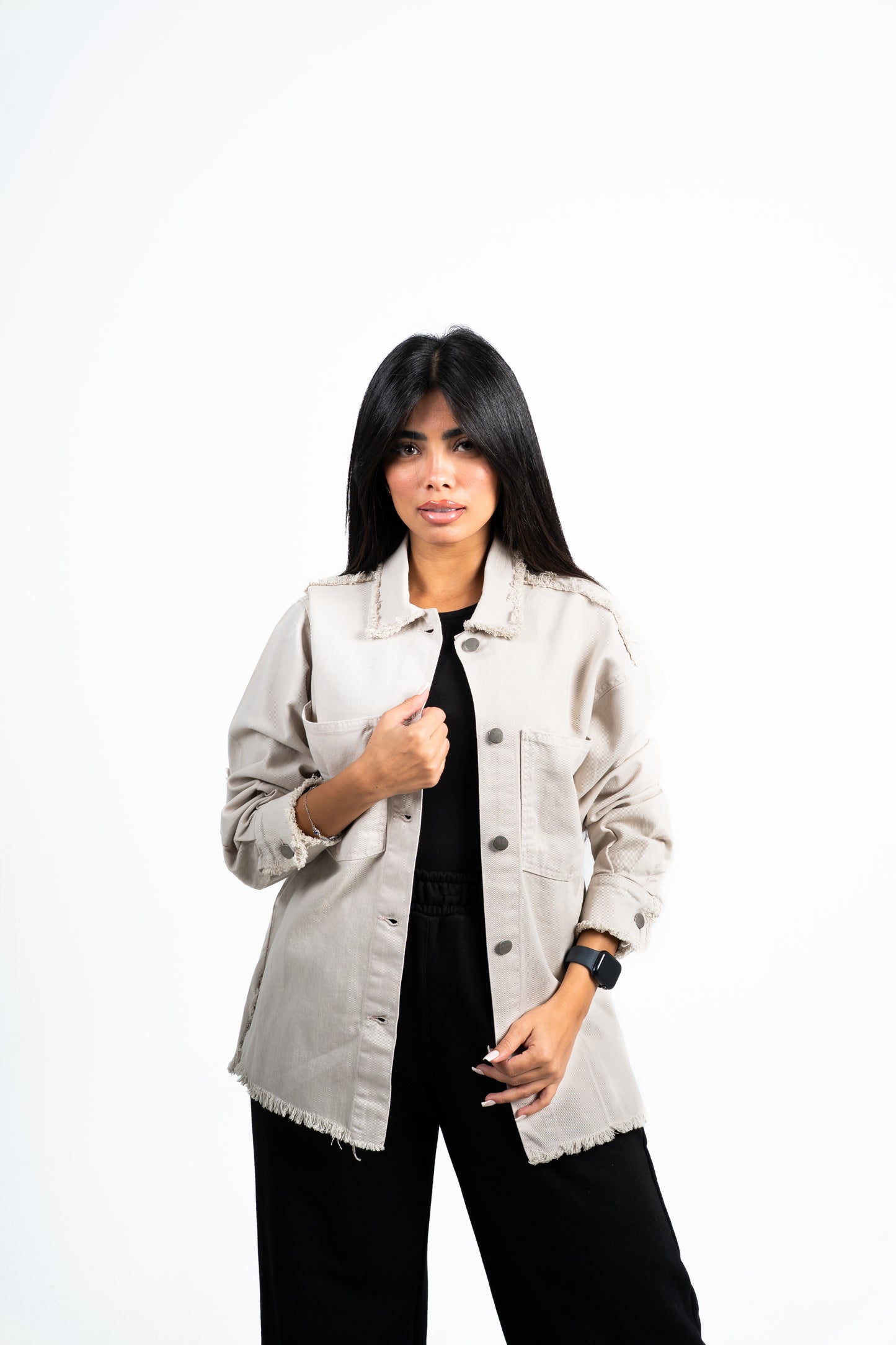 Jacket denim edge cut beige