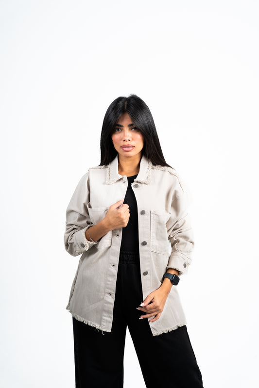 Jacket denim edge cut beige