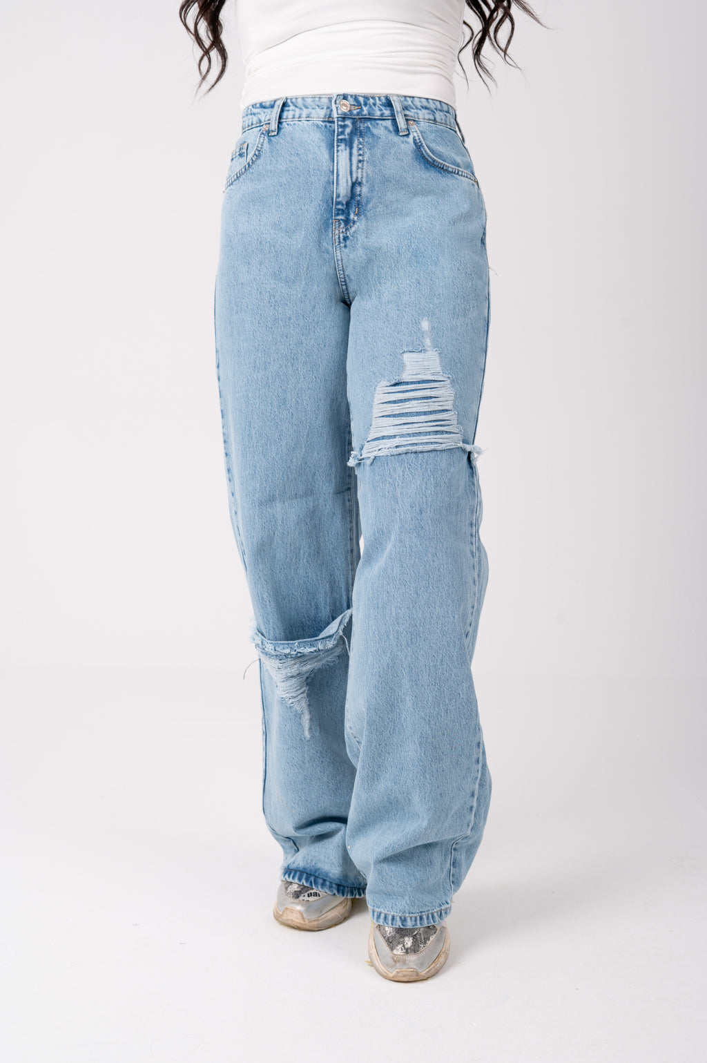 Wide leg jeans triangle cut light blue