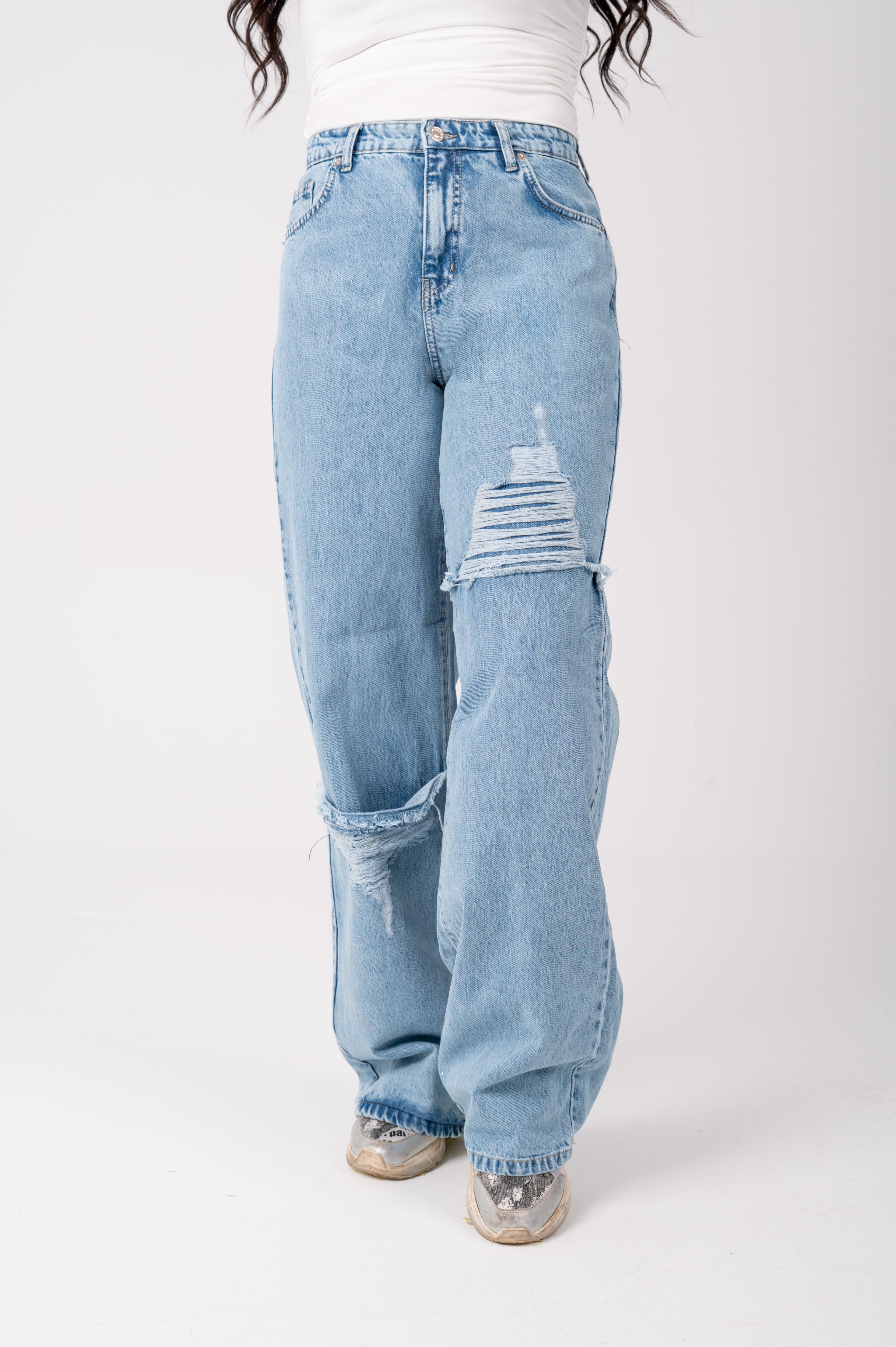 Wide leg jeans triangle cut light blue
