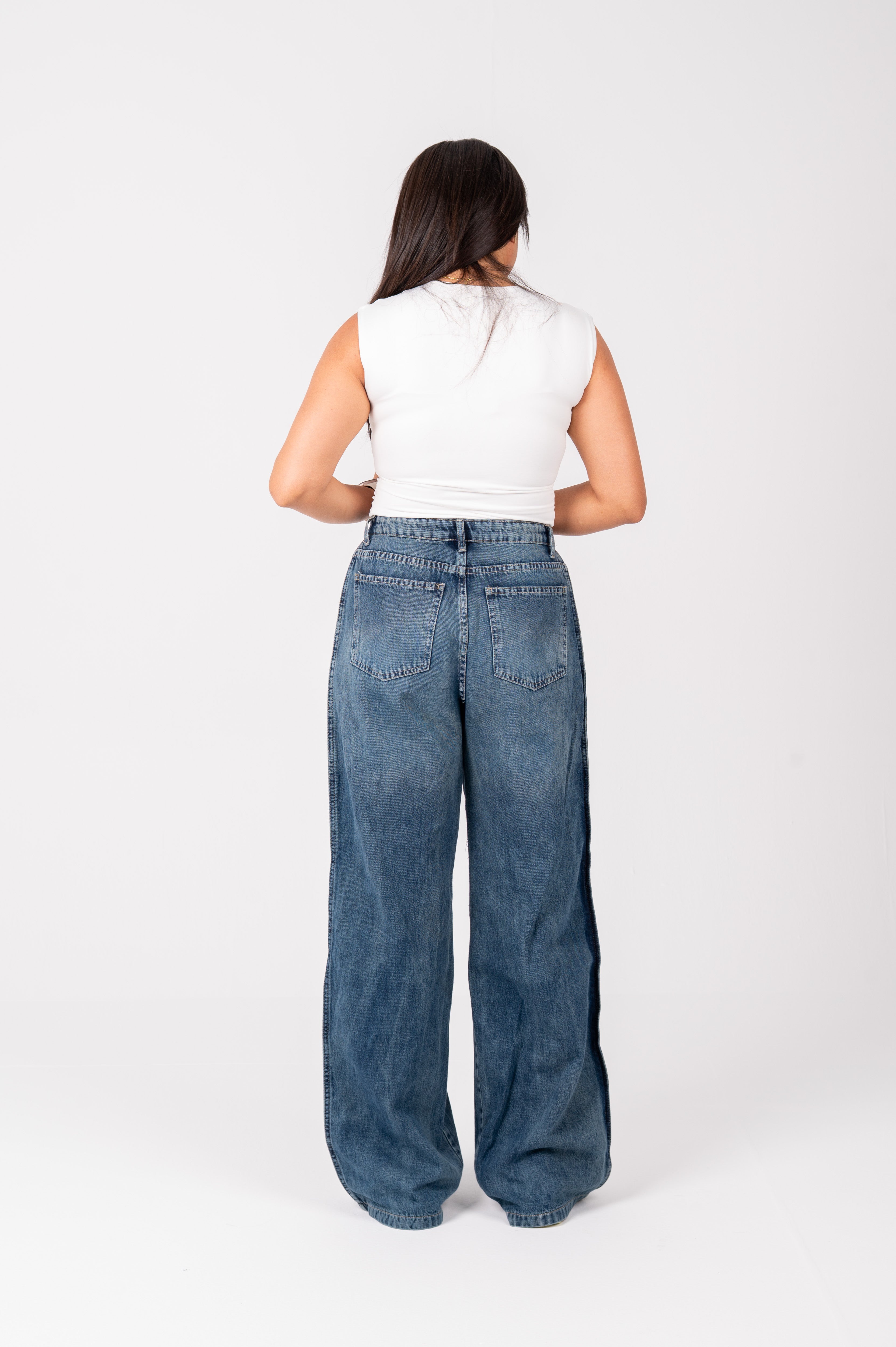 Side Panel wide leg jeans navy washed