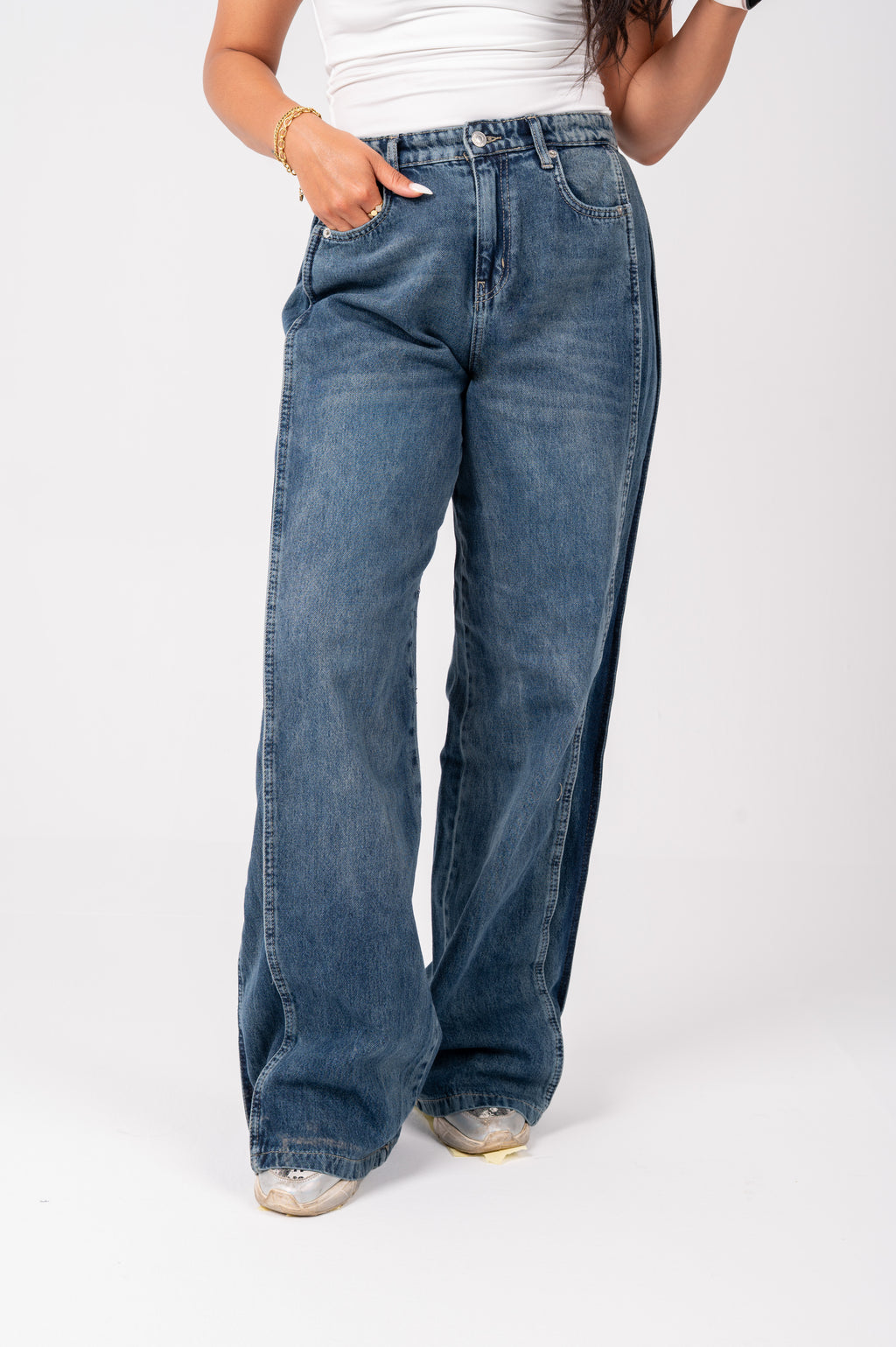 Side Panel wide leg jeans navy washed