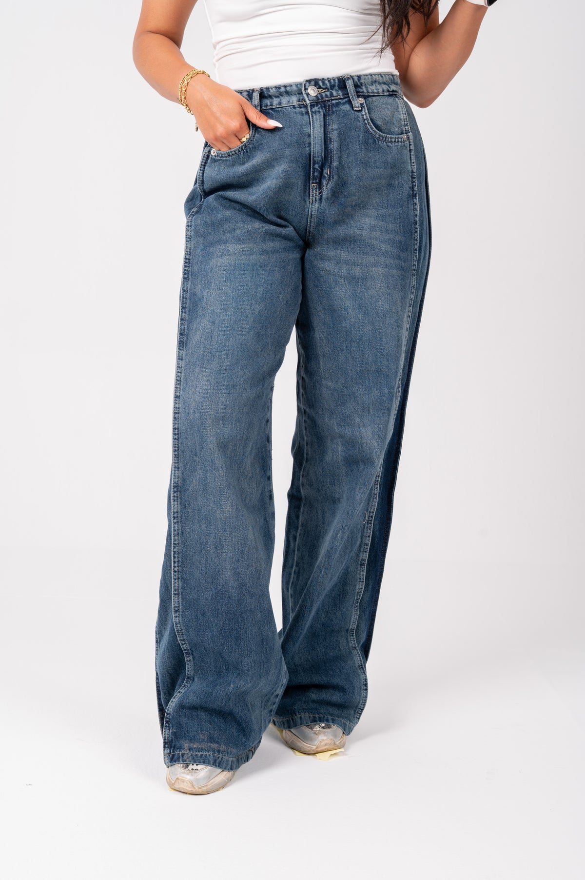 Side Panel wide leg jeans navy washed