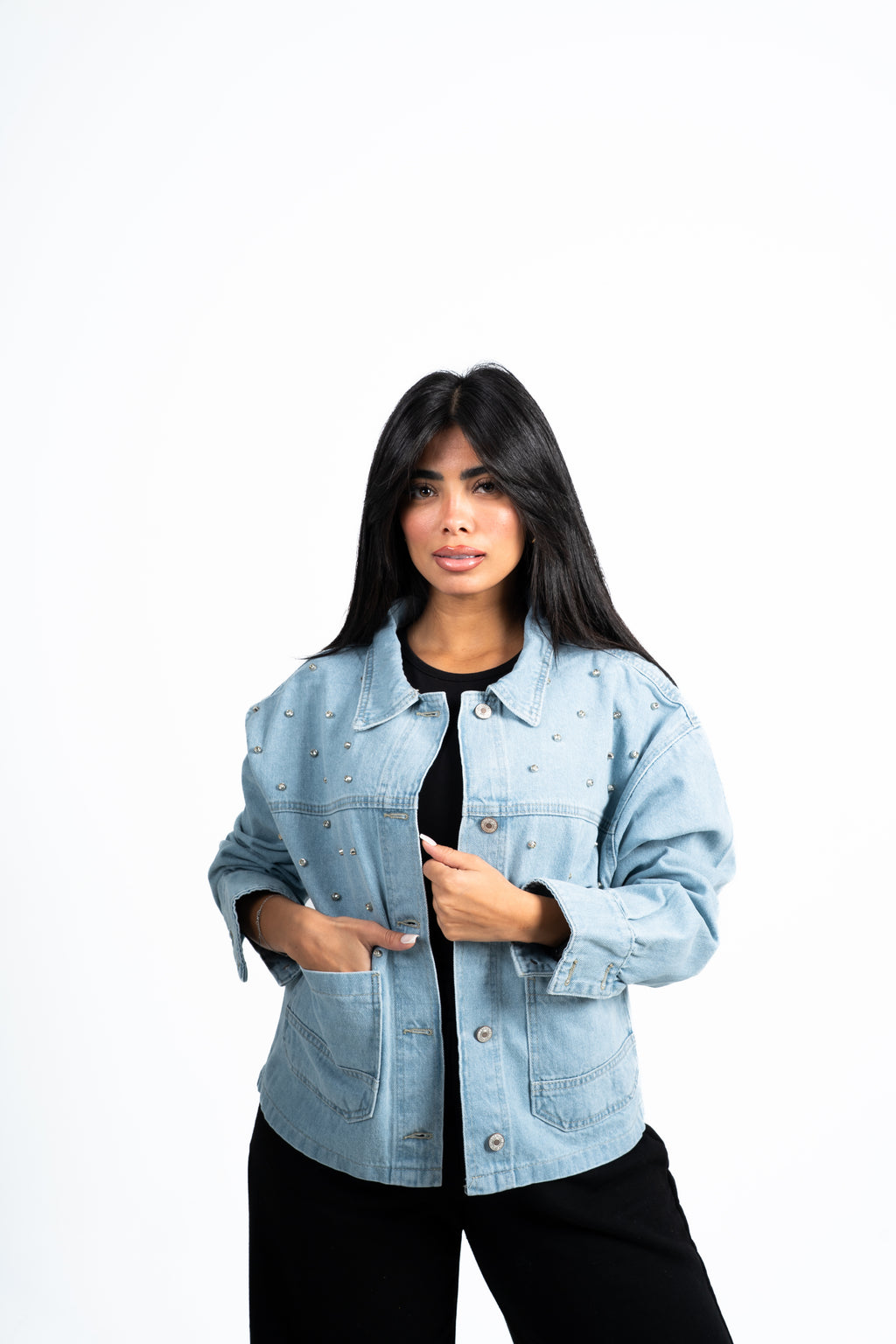 Jacket Denim blue studded.