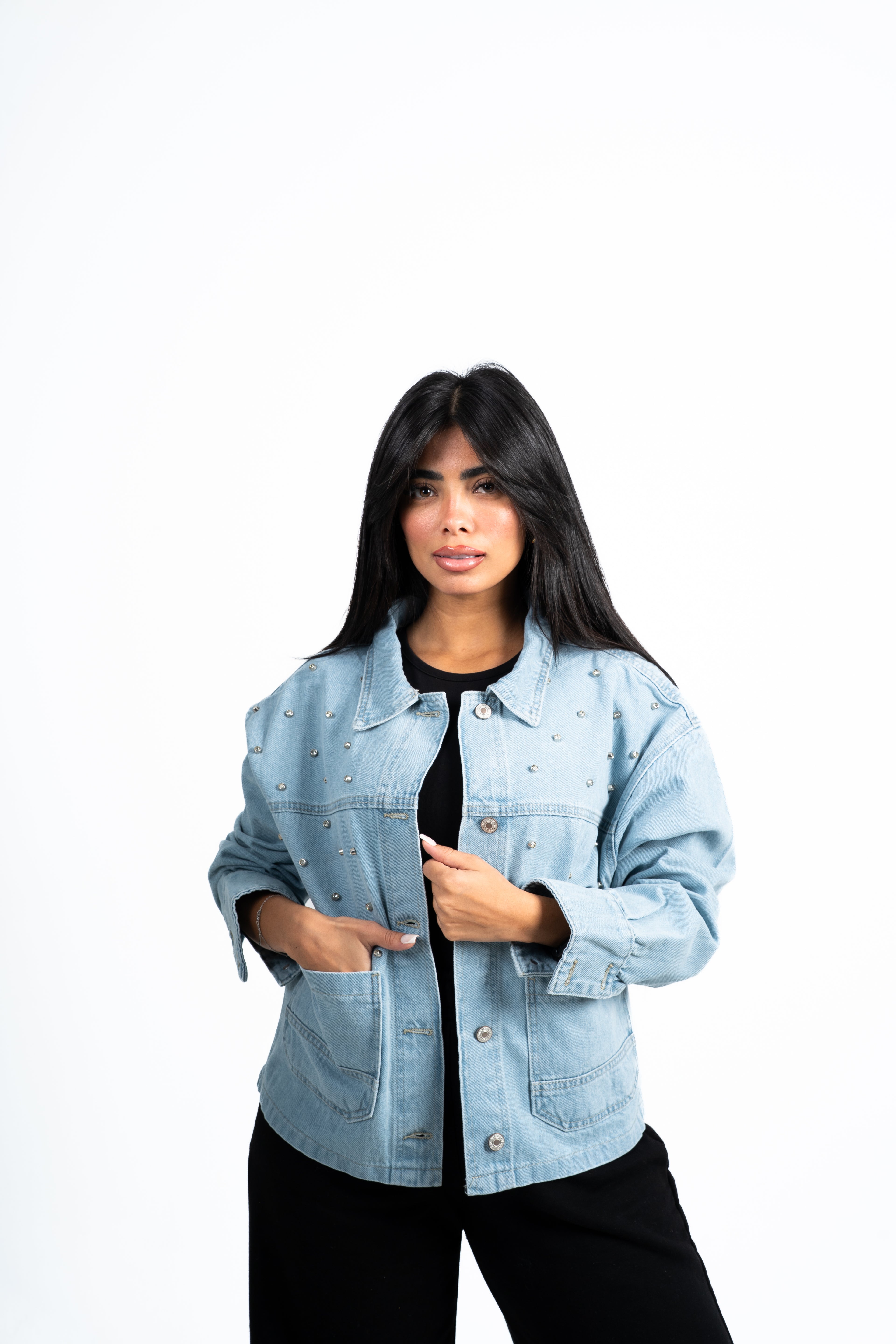 Jacket Denim blue studded.