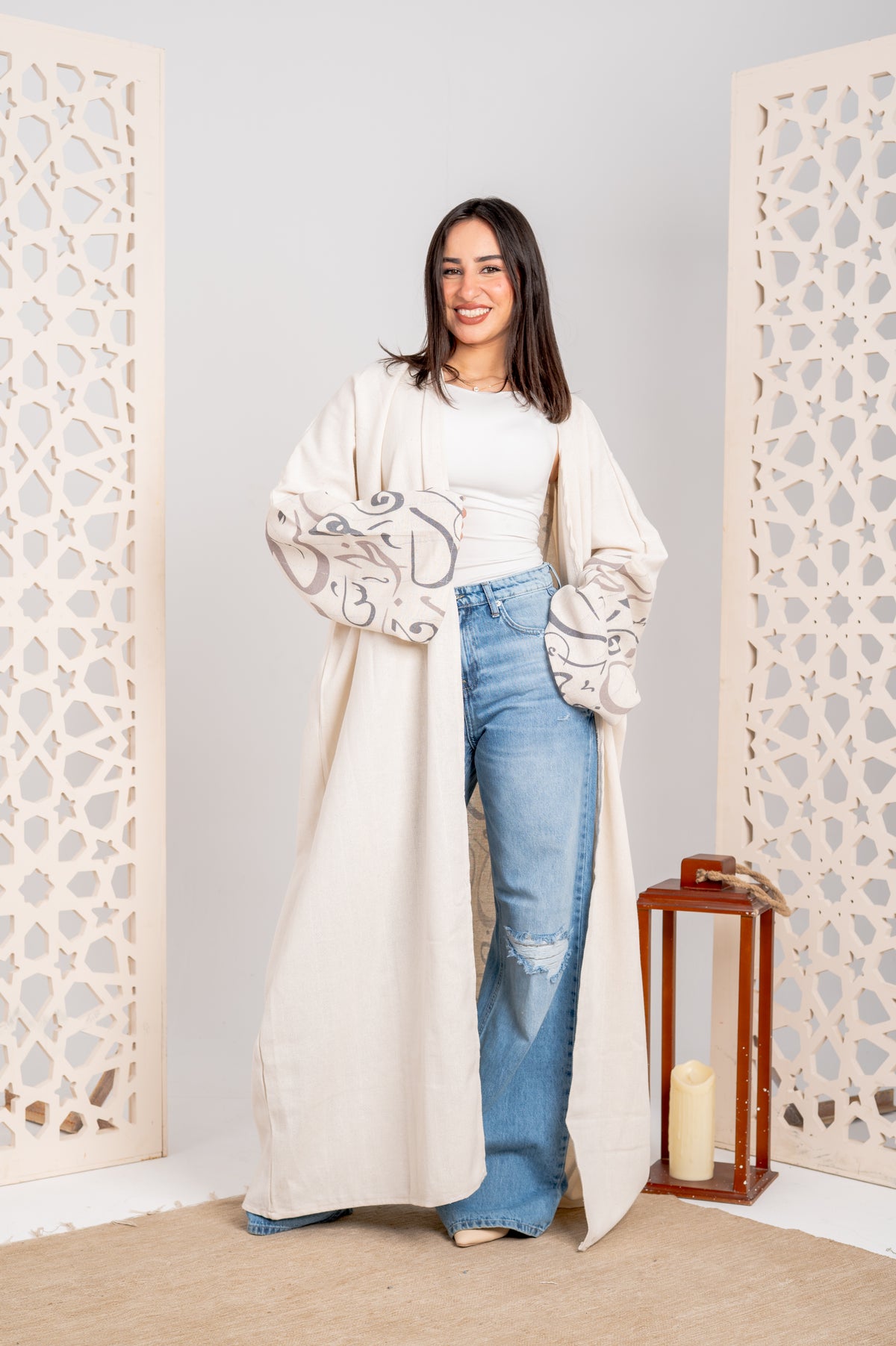 Pure Linen Cardigan with Arabic Back Detail ✨