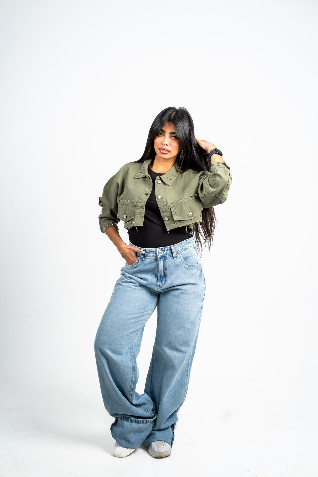 Cuffed wide leg jeans light blue