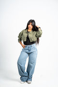 Cuffed wide leg jeans light blue