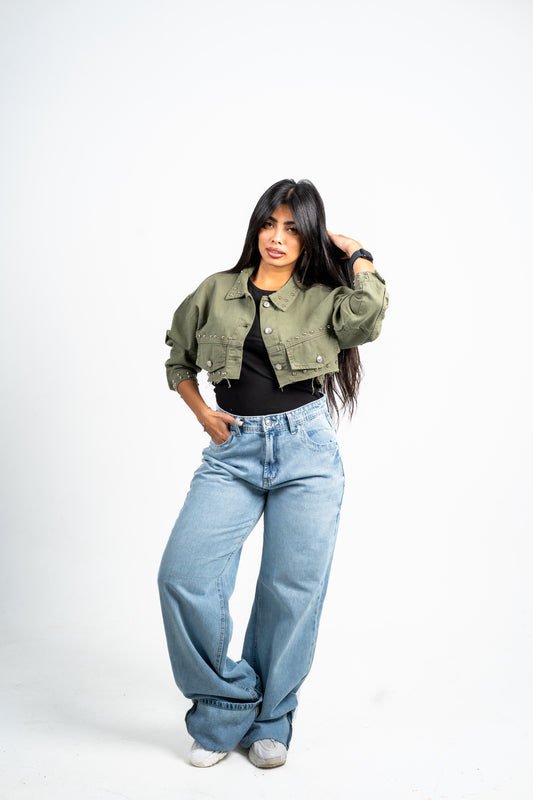 Cuffed wide leg jeans light blue