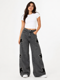 Side stars embroidery Jeans dark Gray