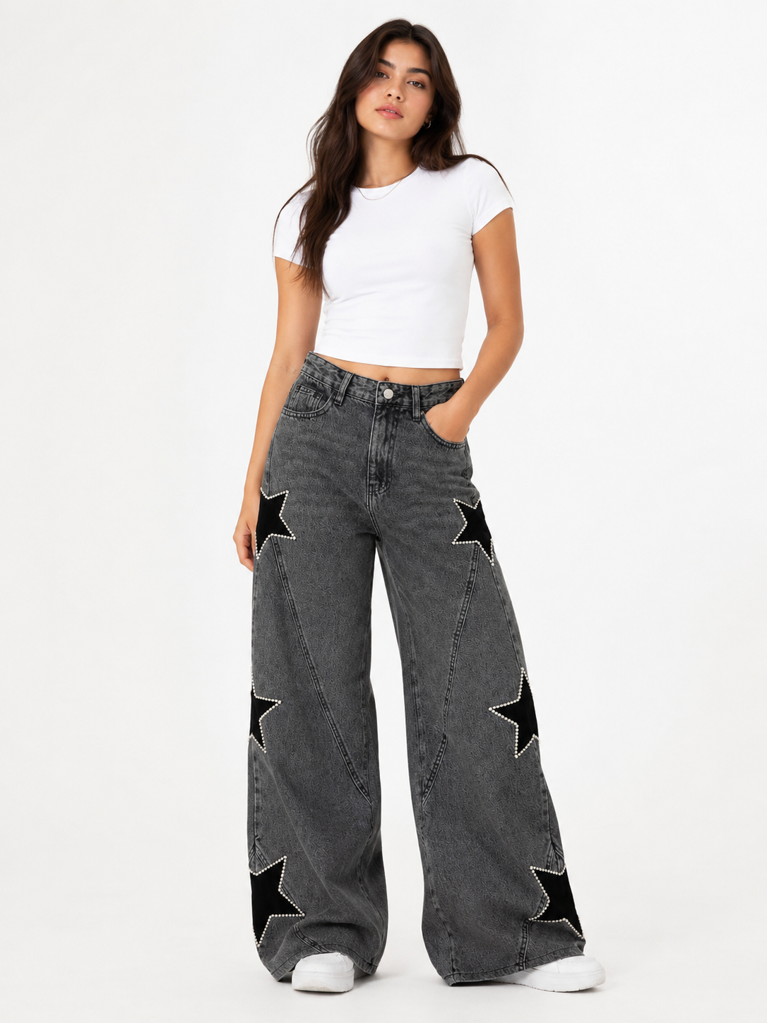 Side stars embroidery Jeans dark Gray