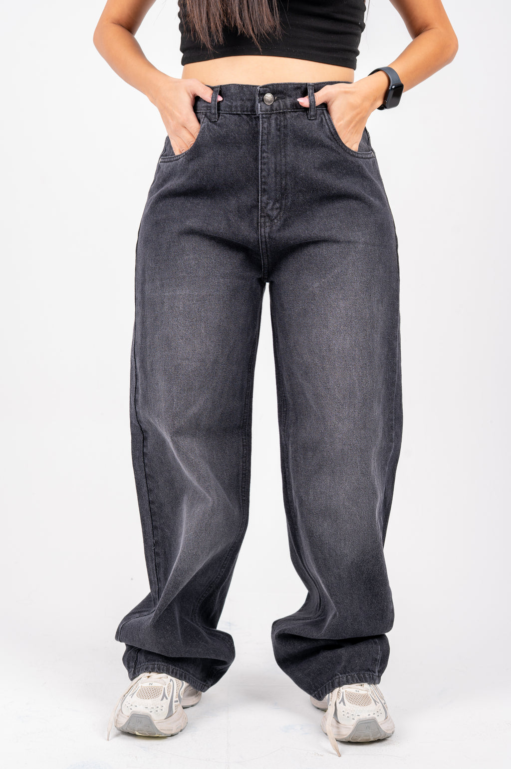 Wide leg jeans black washed