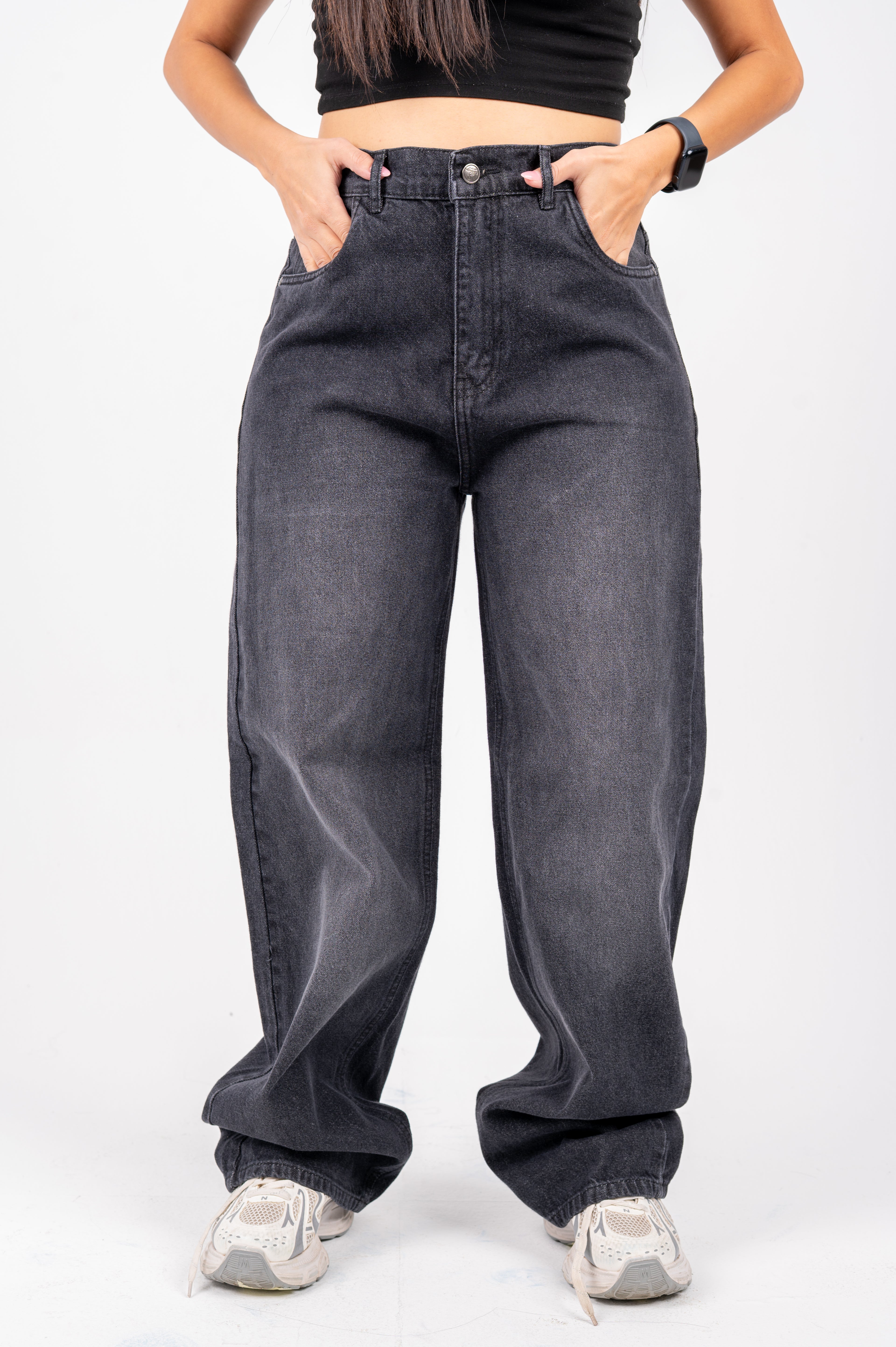 Wide leg jeans black washed