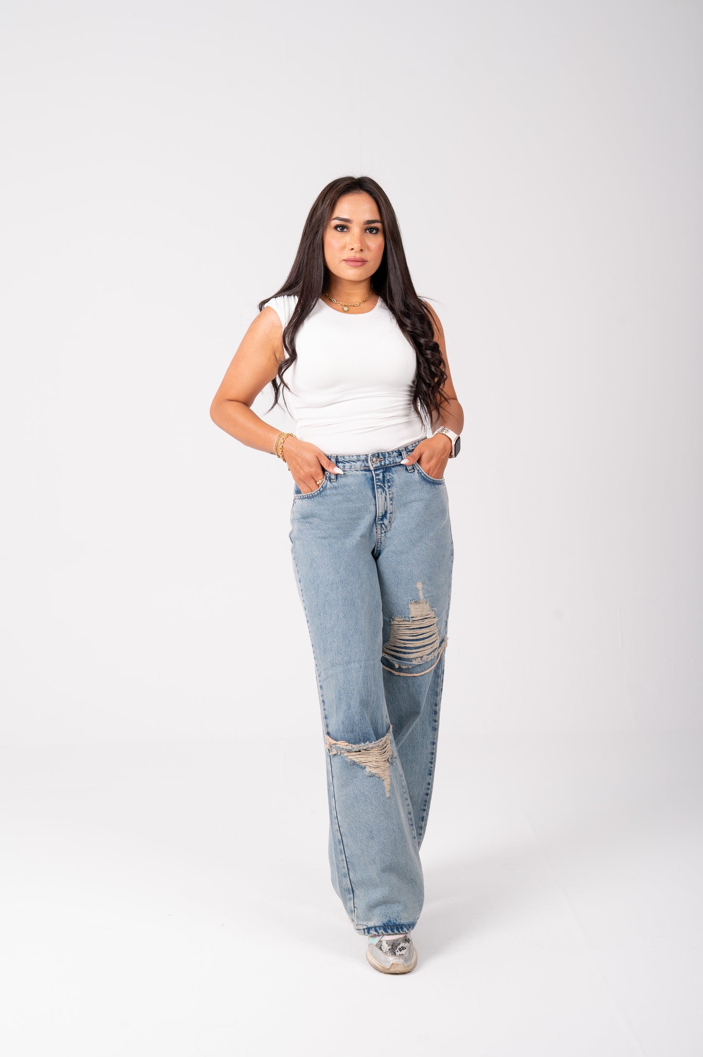 Wide leg jeans triangle cut dirty blue