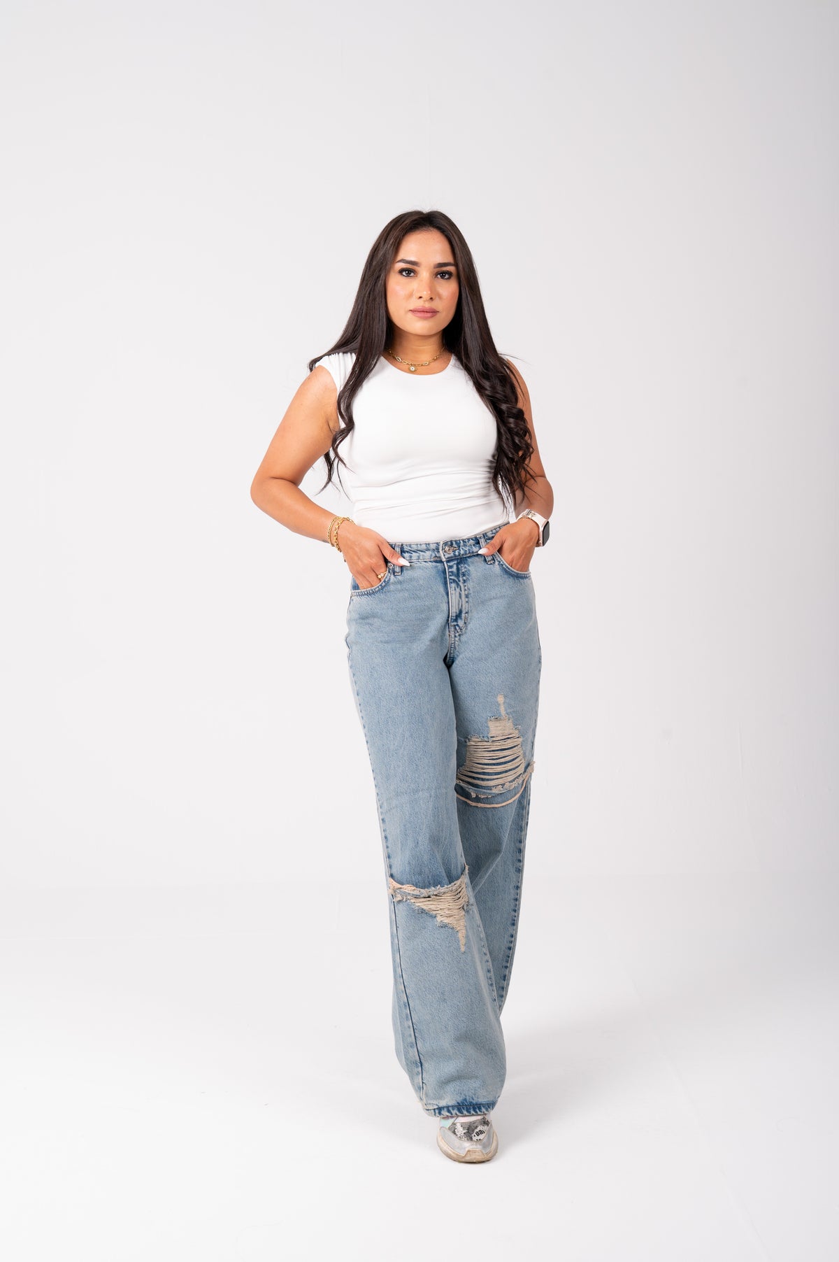 Wide leg jeans triangle cut dirty blue