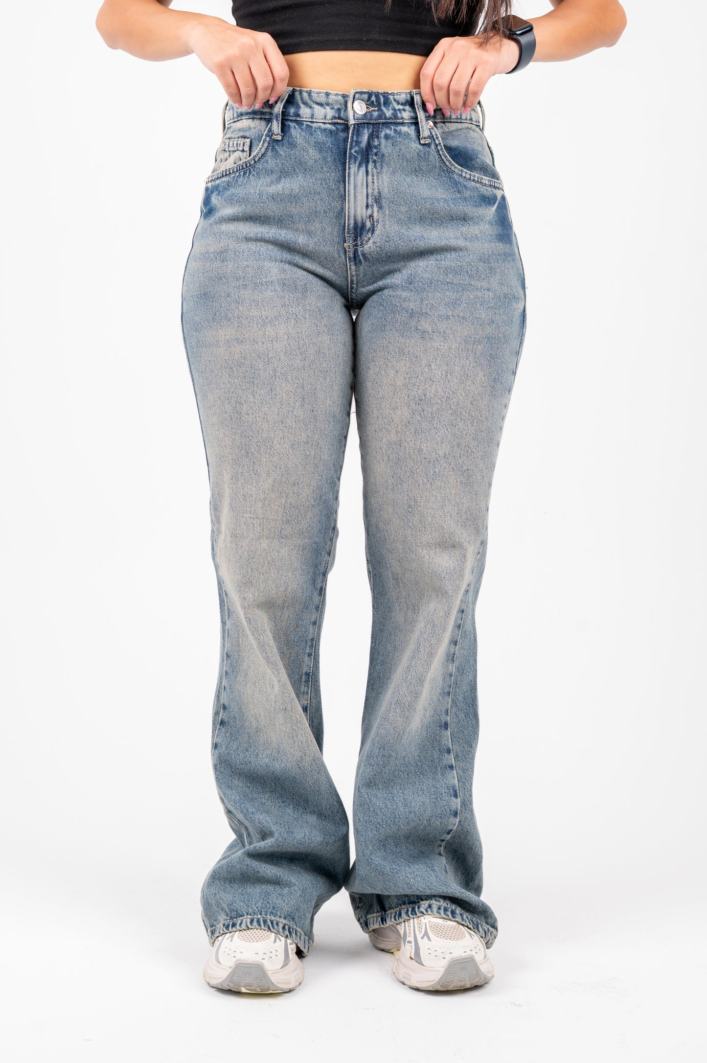 Flare cotton jeans mid blue washed