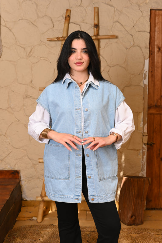 Oversized long vest jeans denim.